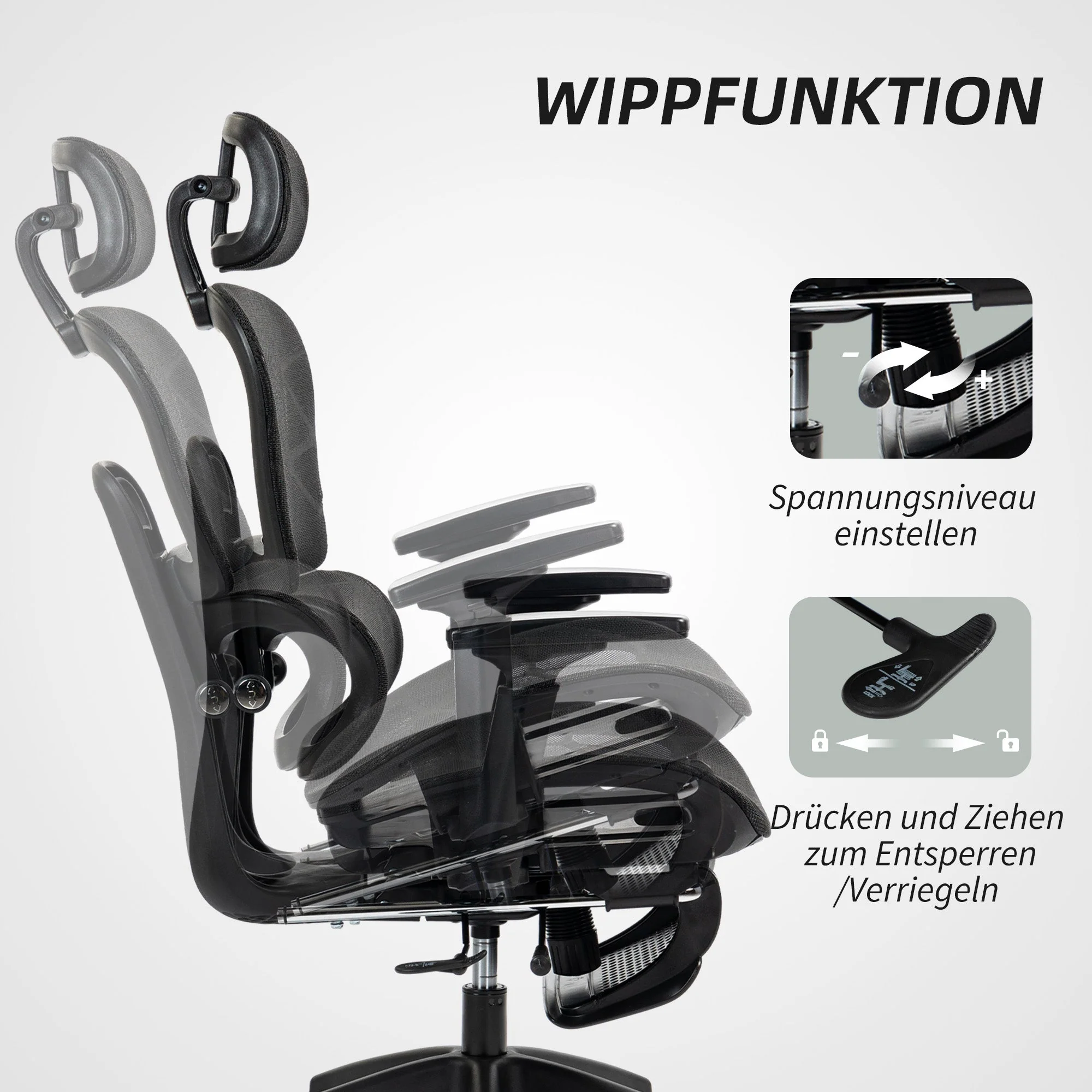 Office Chair Ergonomic Mesh Swivel Reclining Footrest, Black - Image 8