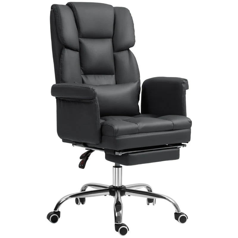 Office Chair, Ergonomic Reclining Computer with Footrest, Faux Leather Black - Image 2
