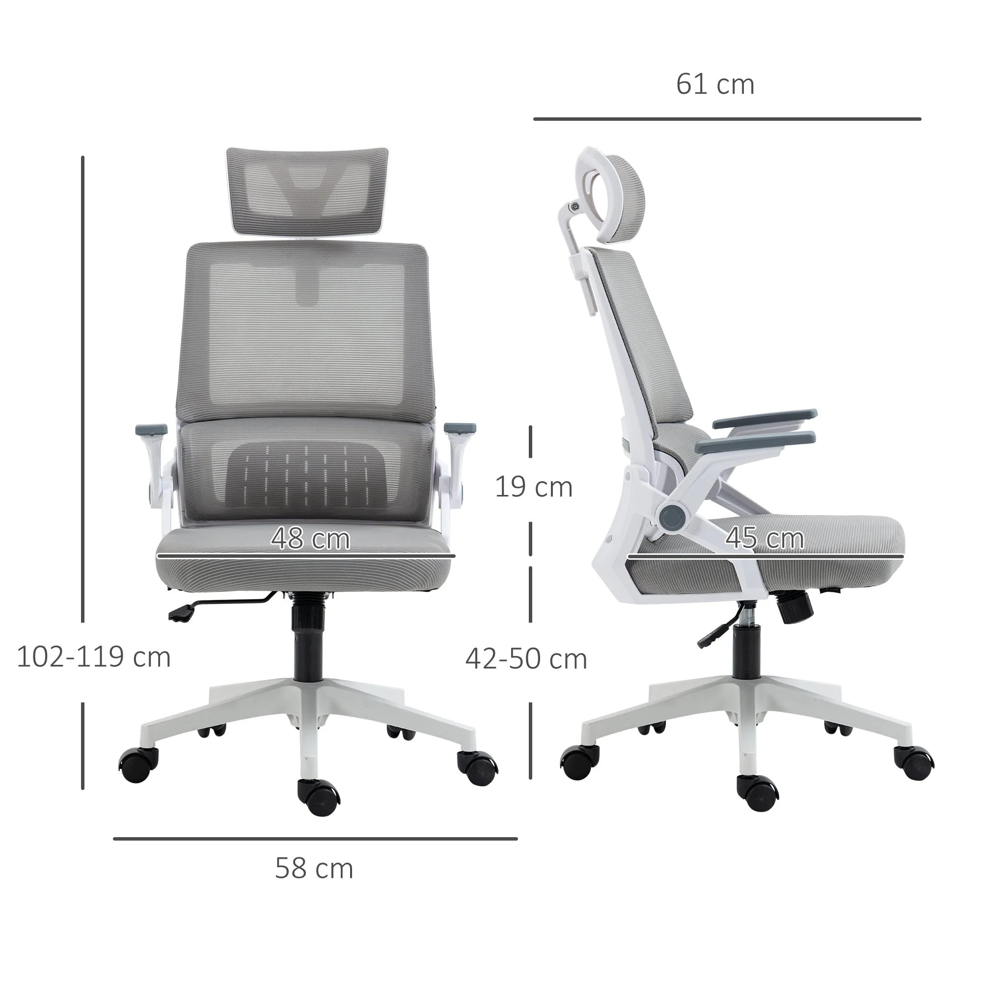 Office Chair Ergonomic Swivel, Adjustable Headrest, Armrests & Lumbar Support, Mesh - Image 3
