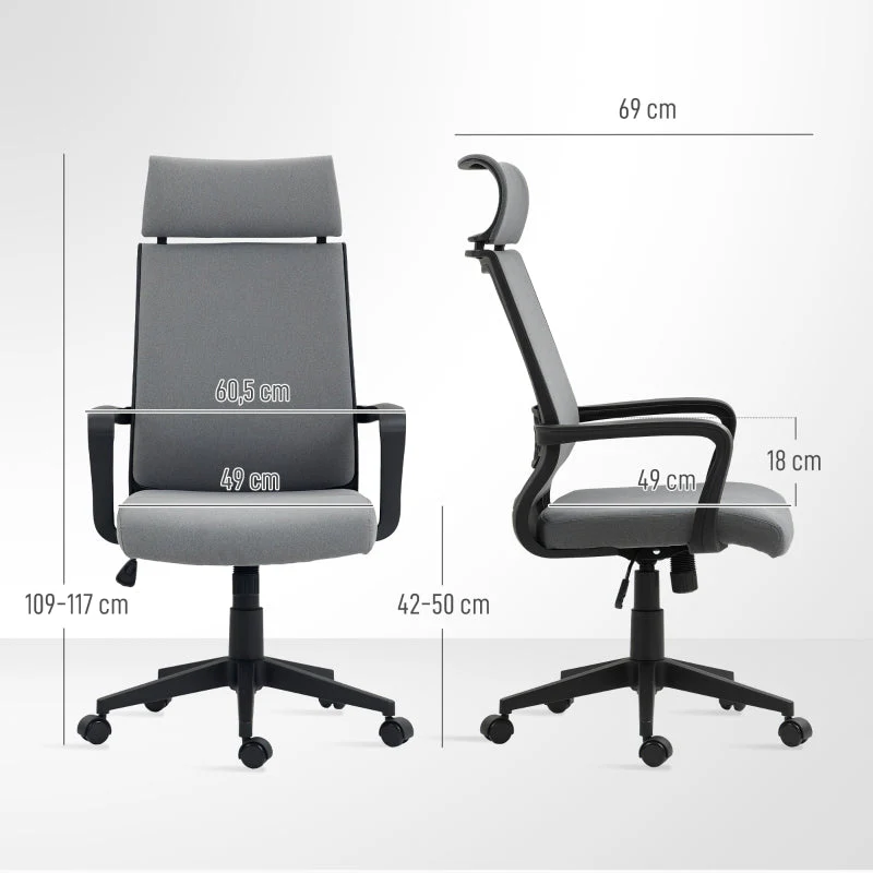 Office Chair, Ergonomic Swivel, Dark Grey Faux Wool - Image 3