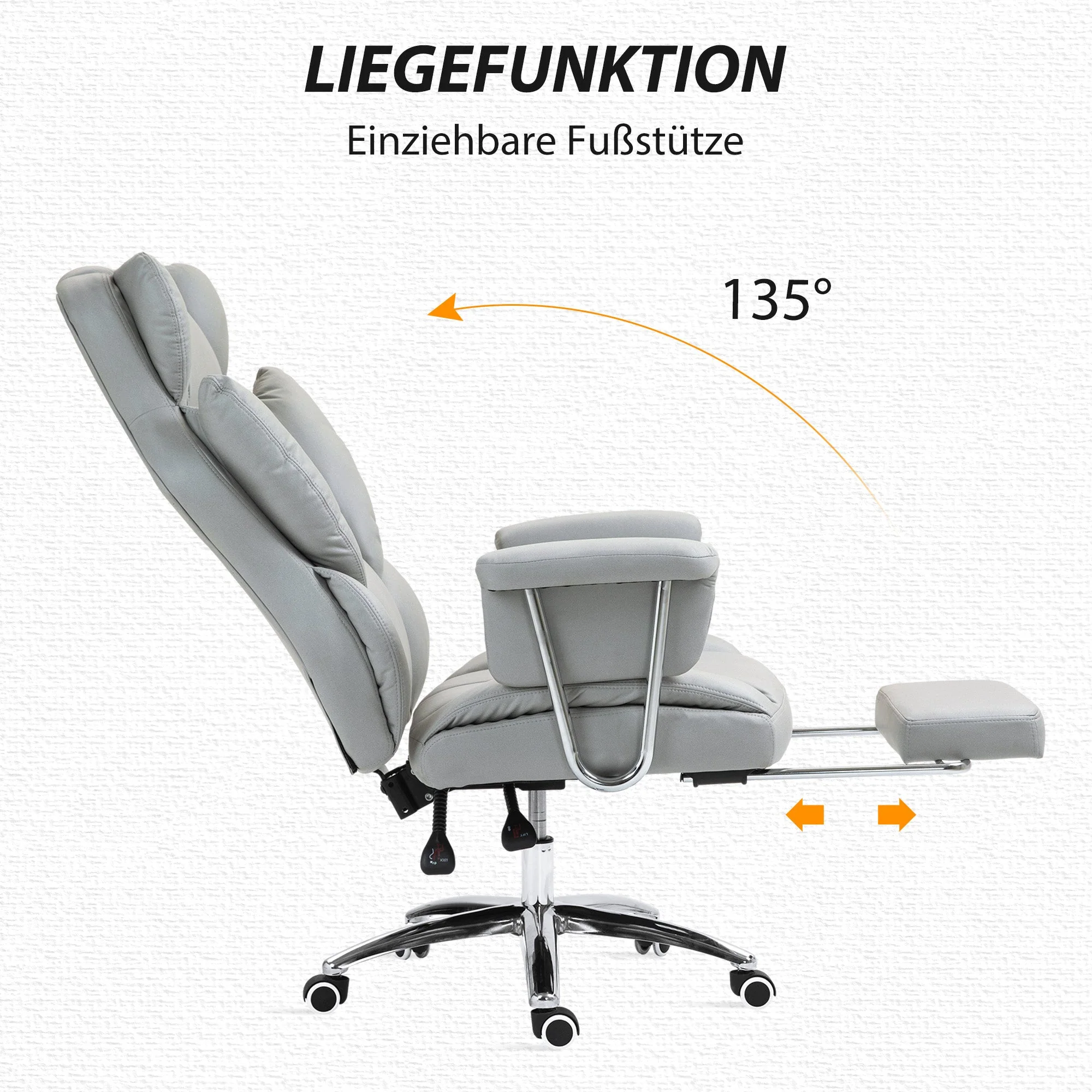 Office Chair, Ergonomic Swivel with Footrest, Light Grey - Image 5