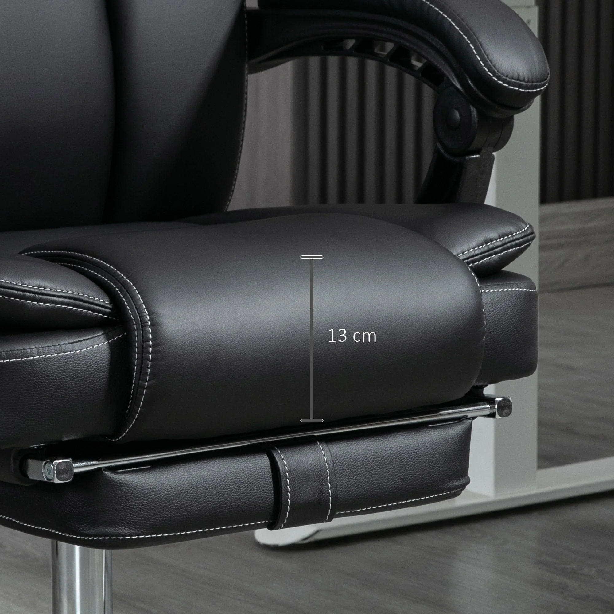 Office Chair, Ergonomic Vibration Massage Heating Reclining Footrest, Faux Leather Black - Image 8