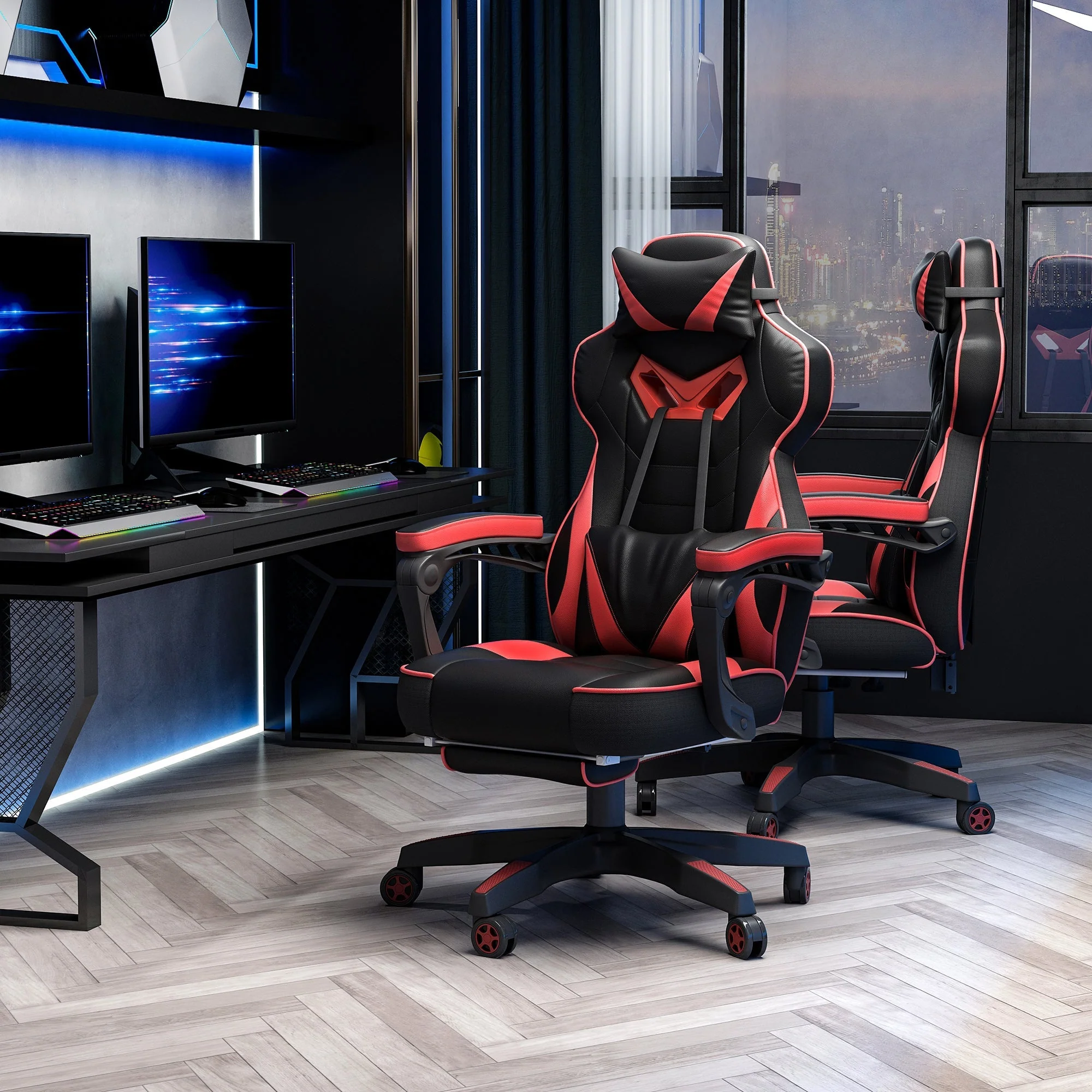 Office Chair Gaming Chair, Massage Function, Height Adjustable, Faux Leather Black - Image 2