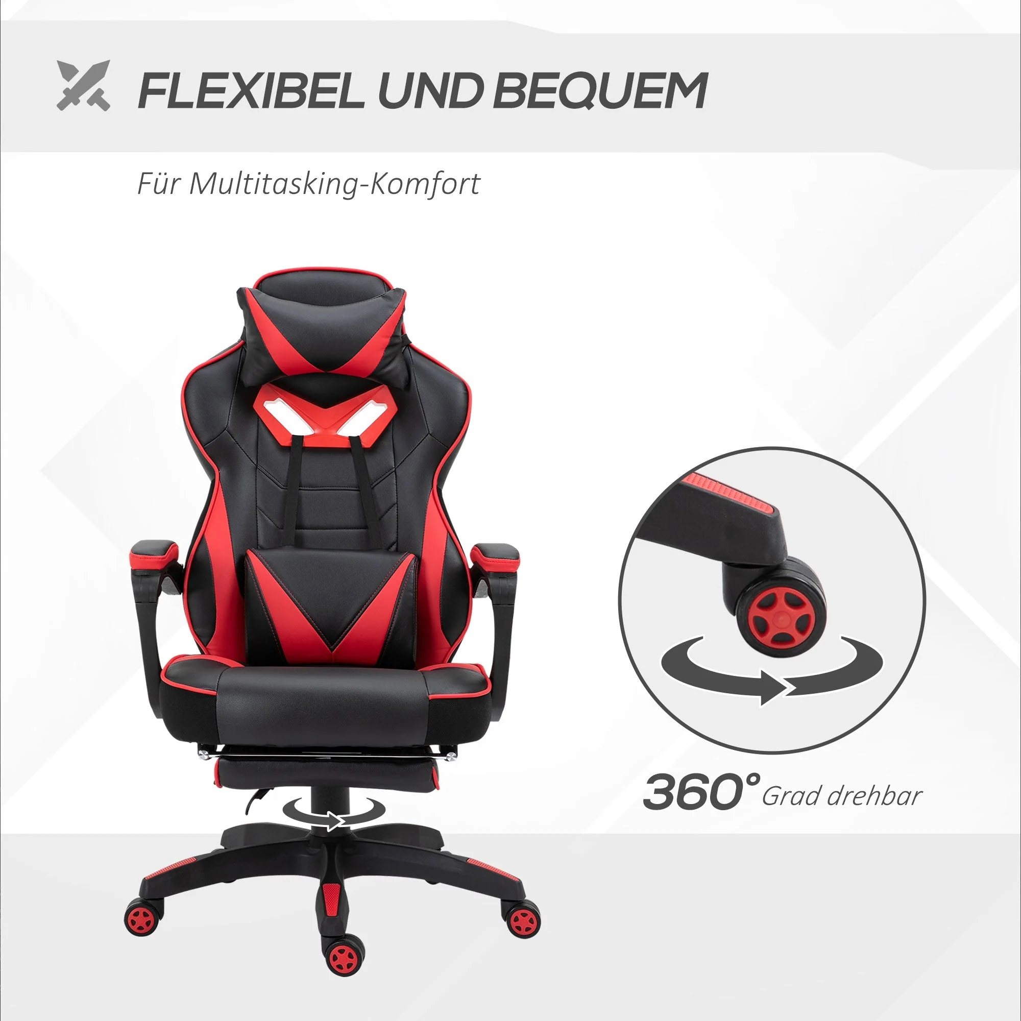 Office Chair Gaming Chair, Massage Function, Height Adjustable, Faux Leather Black - Image 6