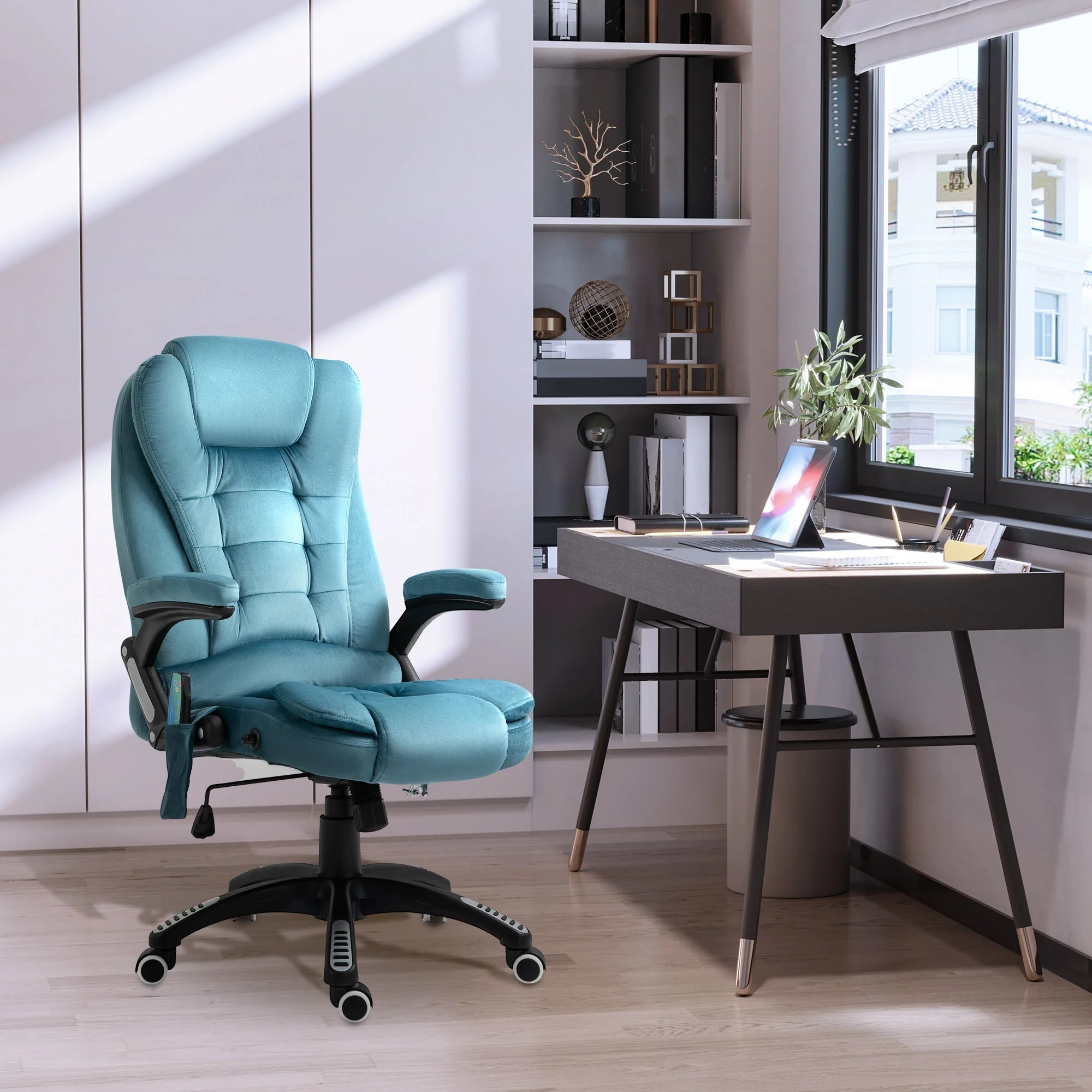 Office Chair Gaming Chair, Massage & Heating Function, Height-Adjustable 120kg, Blue - Image 2