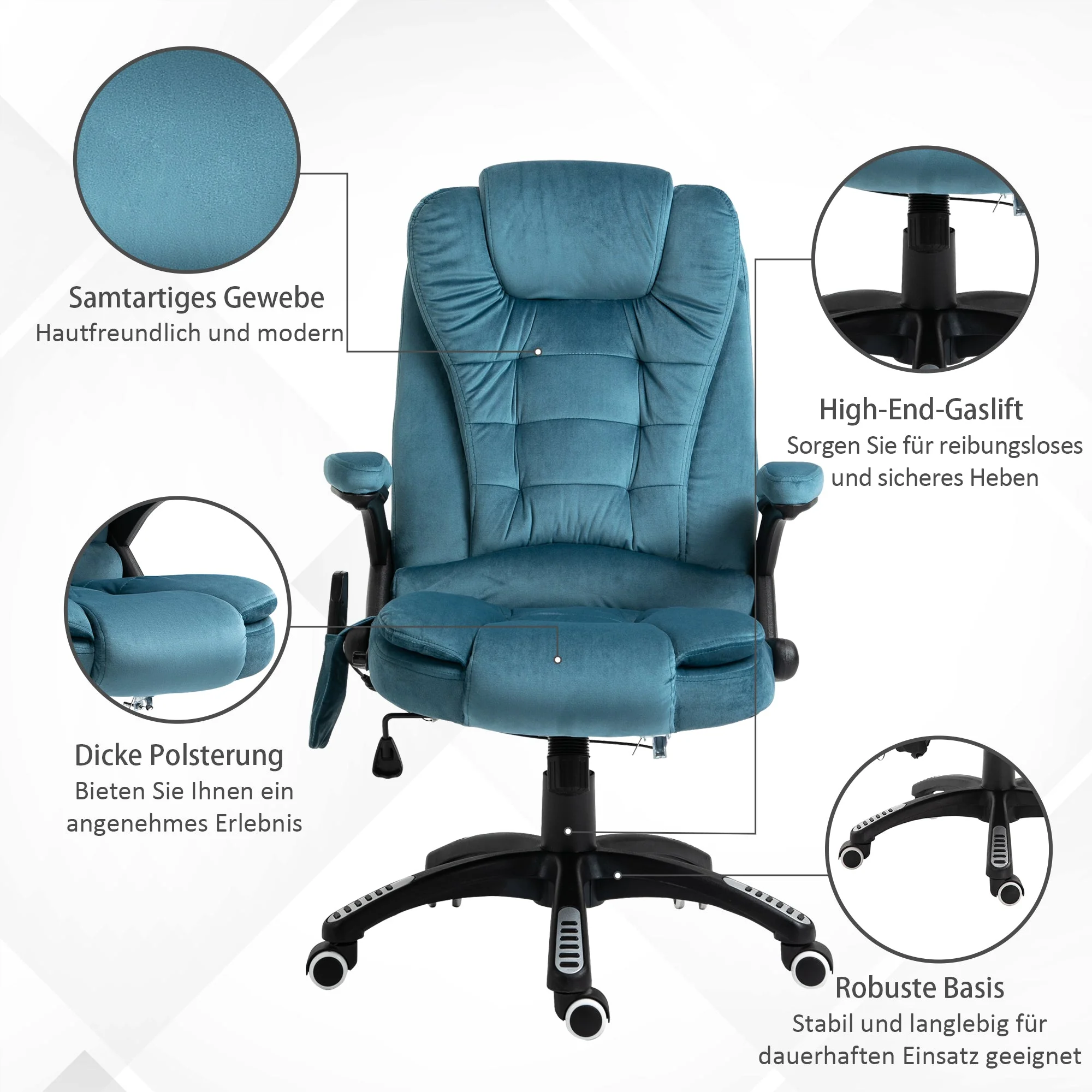 Office Chair Gaming Chair, Massage & Heating Function, Height-Adjustable 120kg, Blue - Image 7