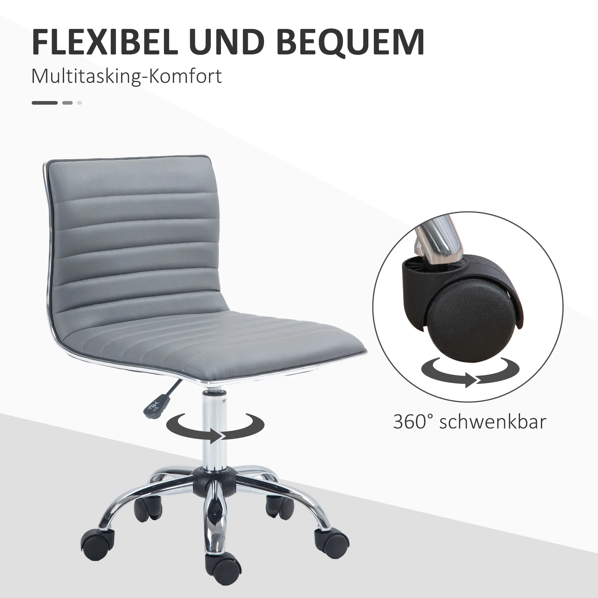 Office Chair, Height-Adjustable Swivel with Wheels, Light Grey - Image 6