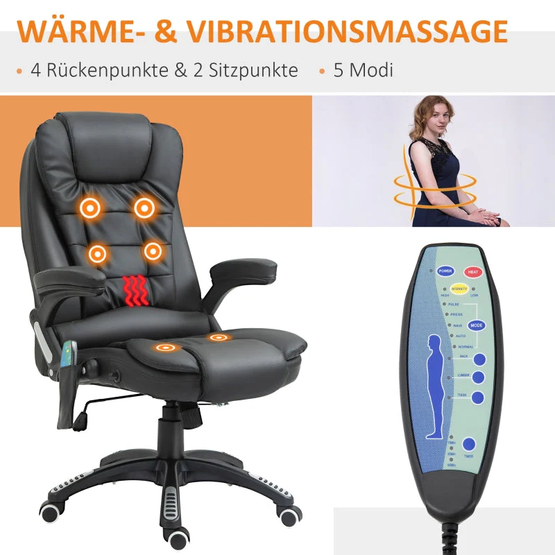 Office Chair, High Back Massage Swivel, Faux Leather Black - Image 4