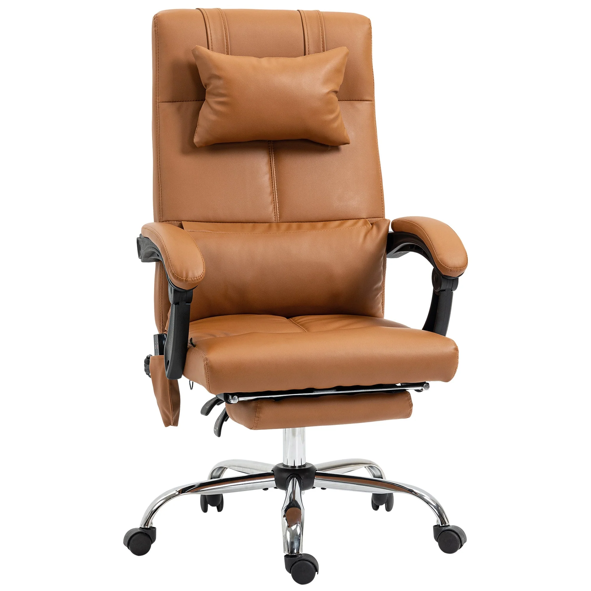 Office Chair, Massage Lumbar Heating 6-Point Faux Leather, Light Brown - Image 2