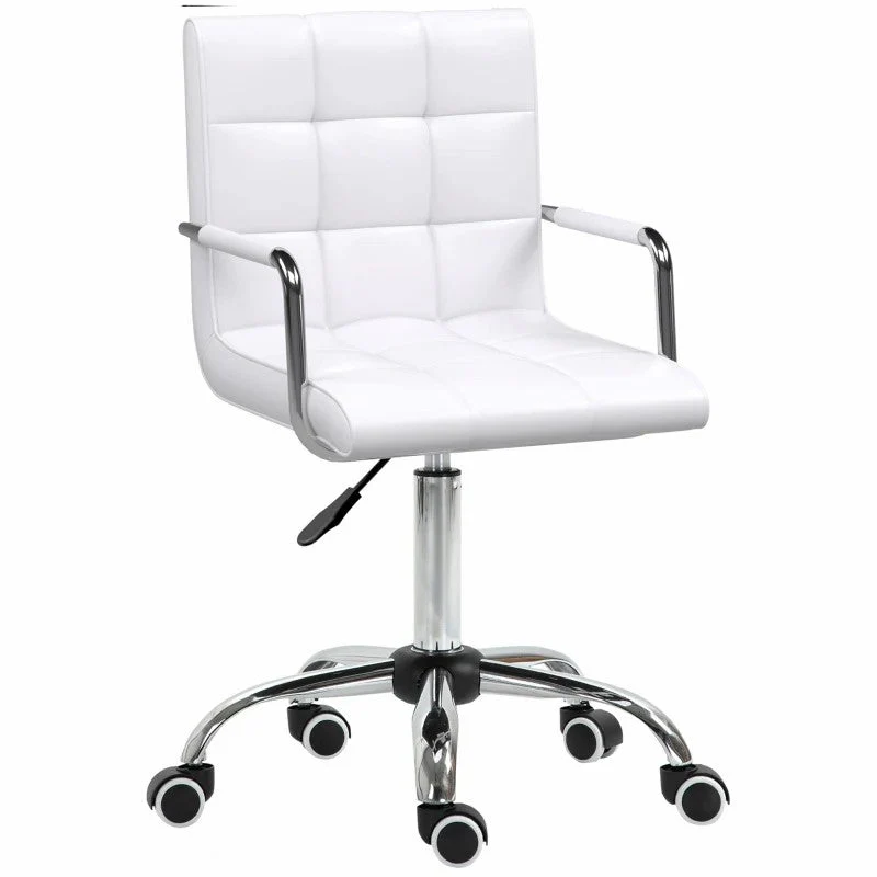 Office Chair Mid Back Computer Chair Swivel with Adjustable Height and Armrest PU Leather, White - Image 2