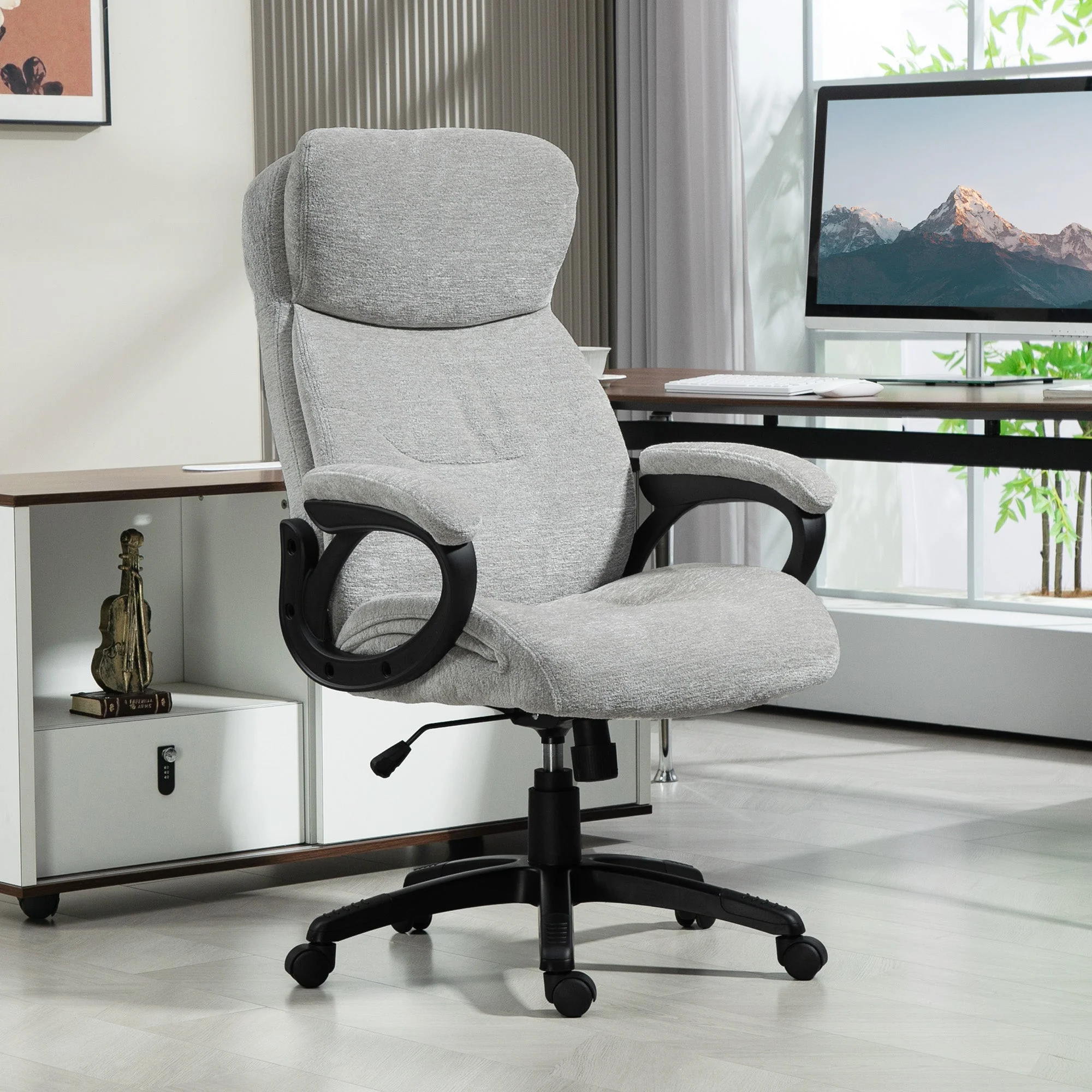 Office Chair, Rocking Function, Ergonomic, Height-Adjustable, Padded, Light Grey - Image 2
