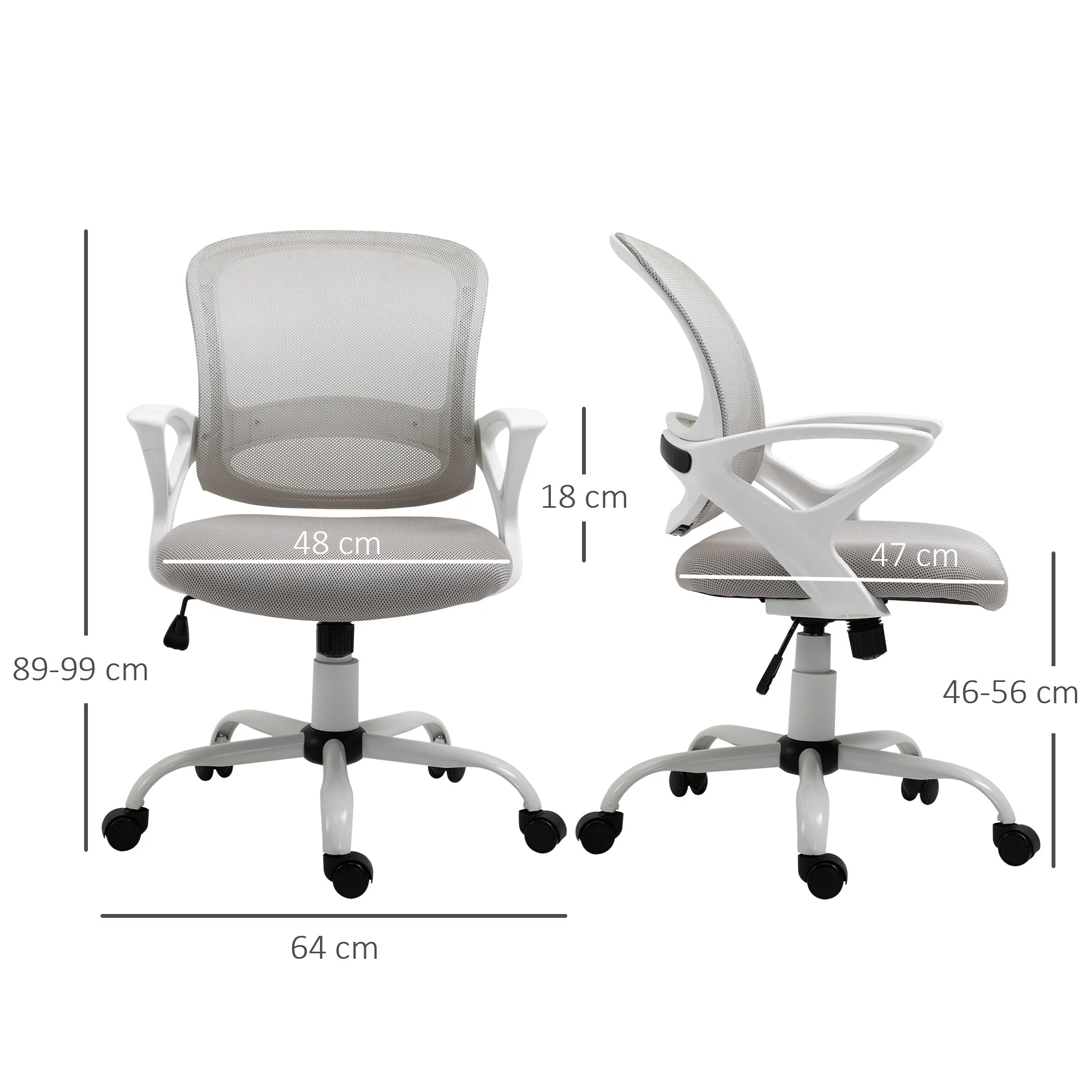 Office Chair Swivel Desk with Lumbar Support Adjustable Height Mesh Grey - Image 3