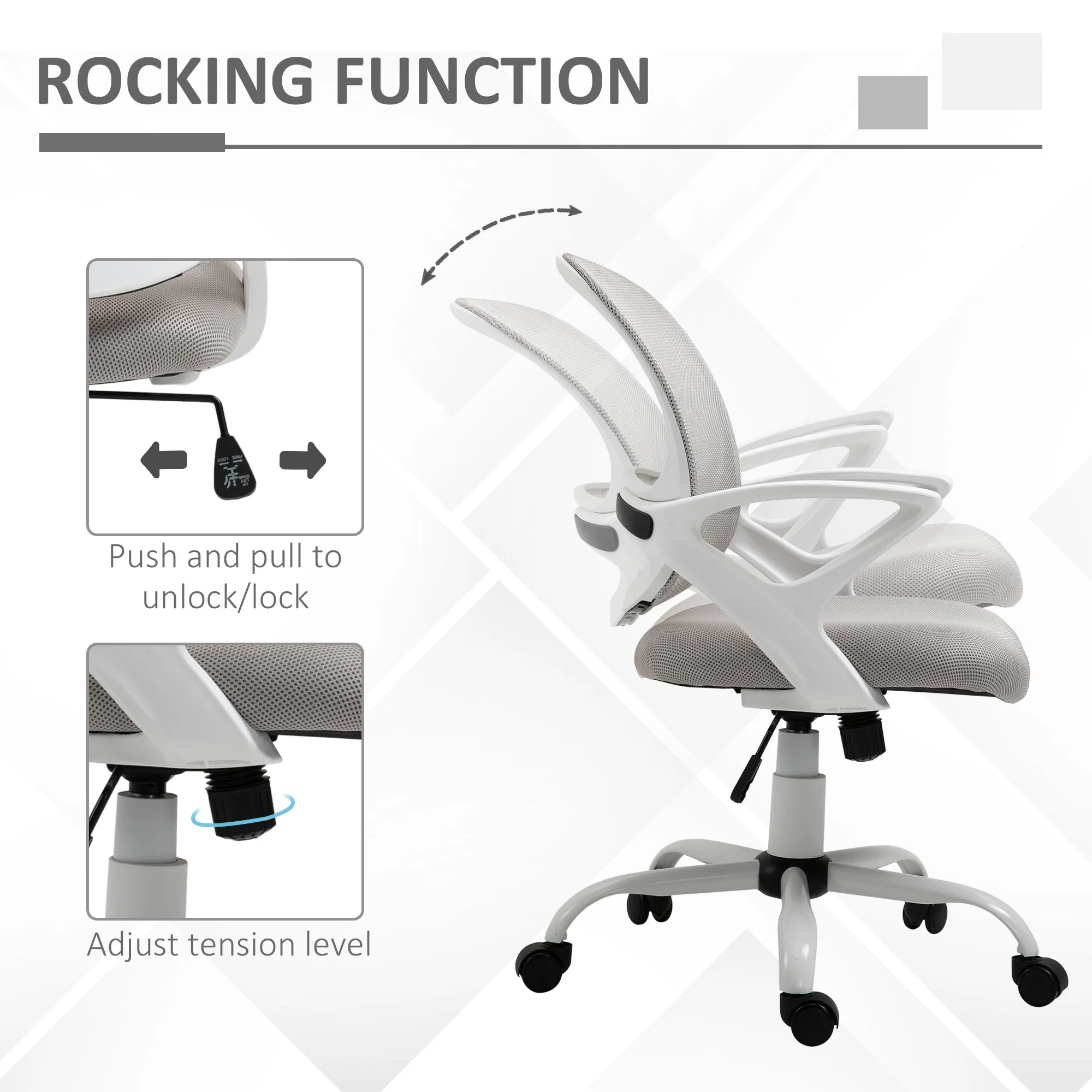 Office Chair Swivel Desk with Lumbar Support Adjustable Height Mesh Grey - Image 5