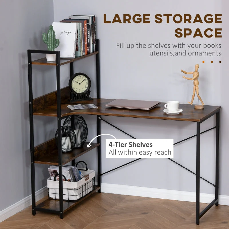 Office Desk, 120 CM with Storage Shelves and Metal Frame, Rustic Brown - Image 5