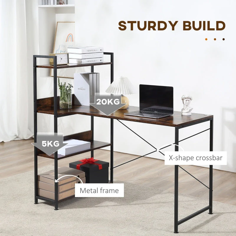 Office Desk, 120 CM with Storage Shelves and Metal Frame, Rustic Brown - Image 6