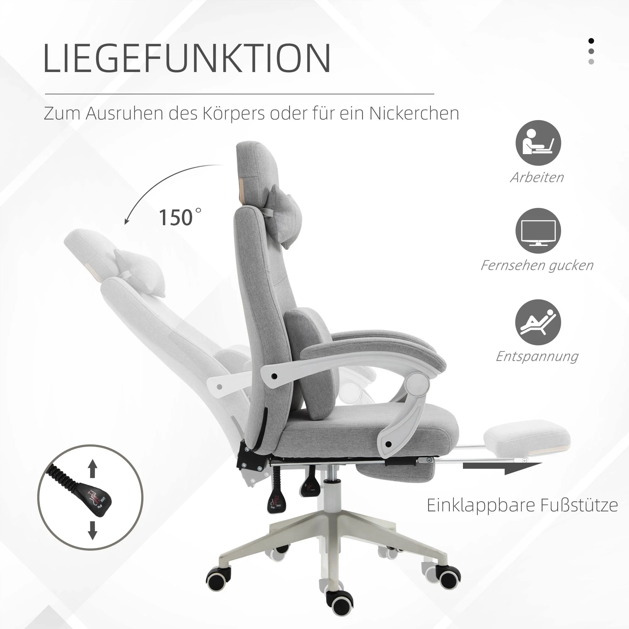 Office/Gaming Chair, Ergonomic with Casters, Polyester/Foam - Image 5