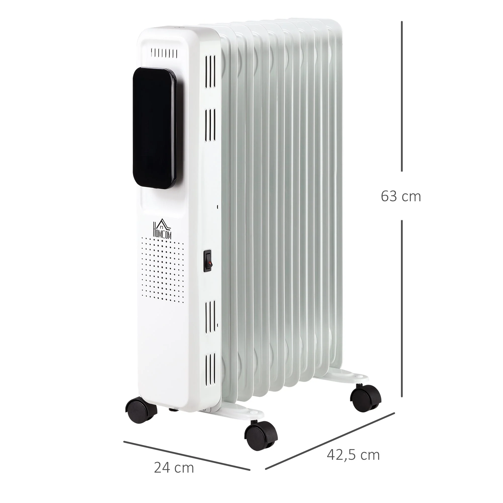 Oil Radiator Electric Heater, Portable, 3 Heat Settings, 24-Hour Timer, White Steel - Image 3