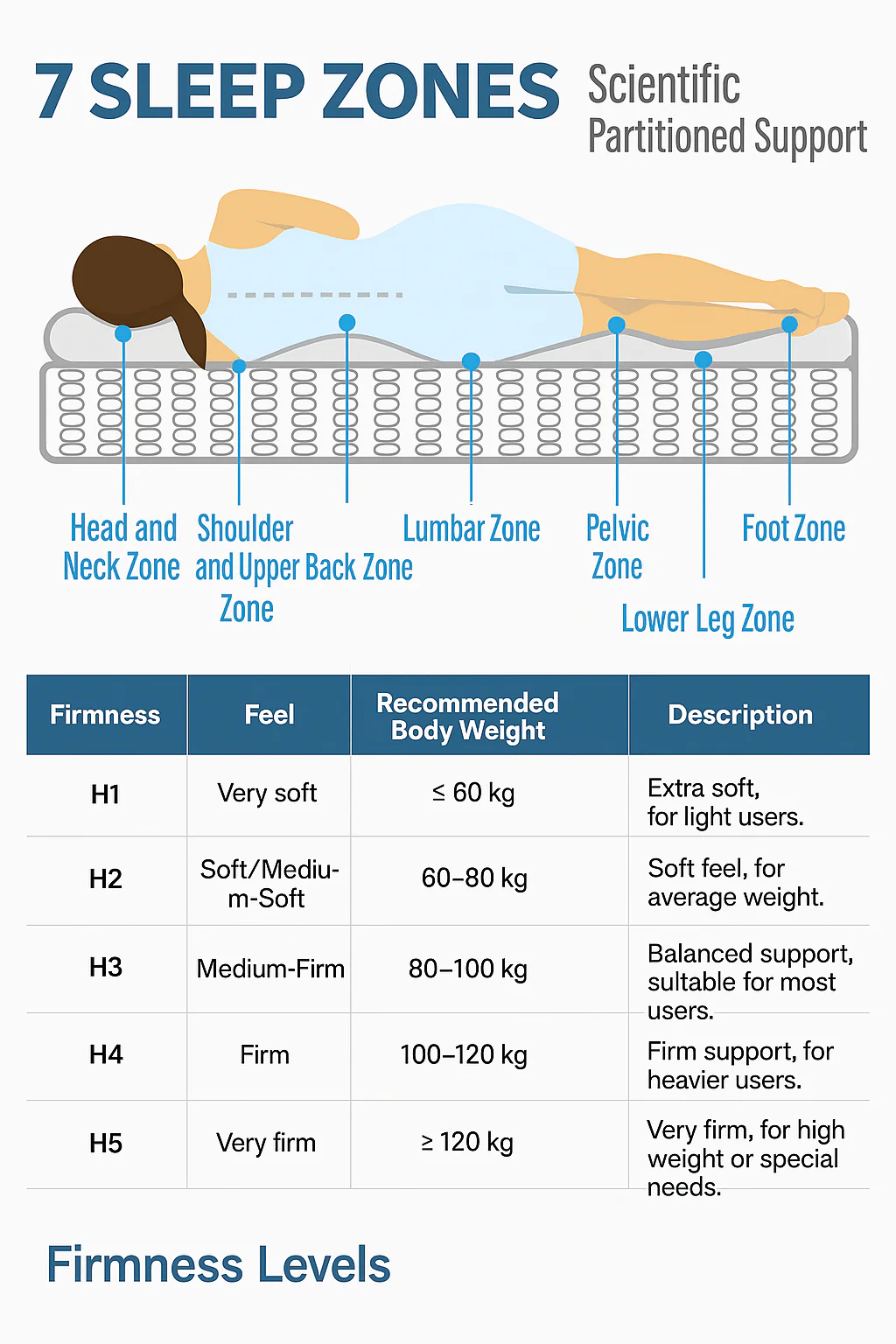 Orthopedic cold foam King mattress, 140x200 cm, 7-zone pocket spring core, H3 medium firm, 20 cm height, vacuum packed - Image 10