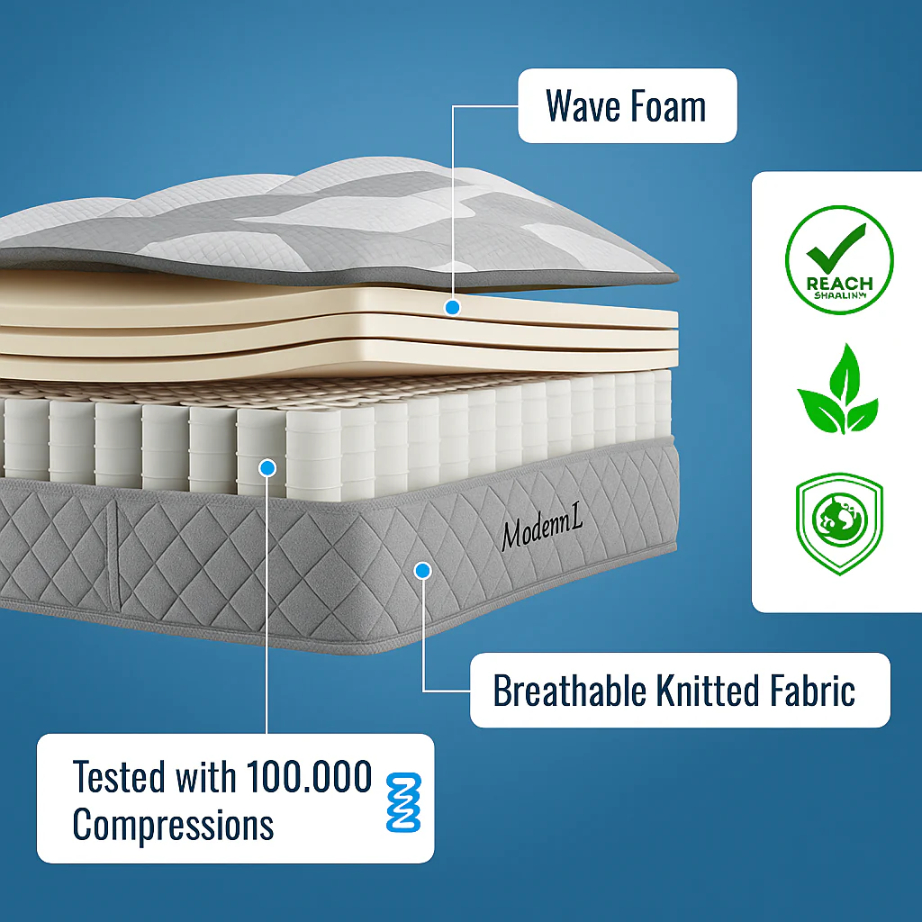 Orthopedic cold foam King mattress 180x200cm, 7-zone pocket spring core, H3 medium firm, 20cm height, vacuum packed - Image 8