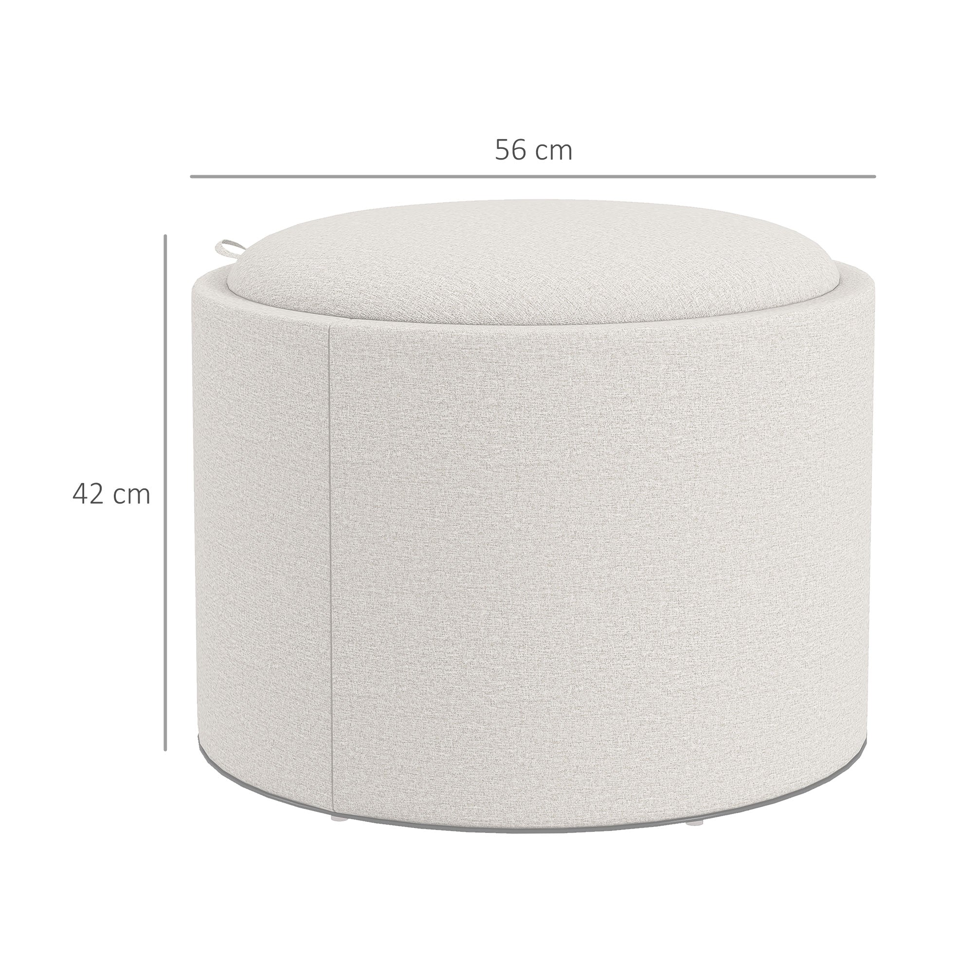 Ottoman Round Stool with Storage & Folding Lid, Cream Linen Look - Image 3