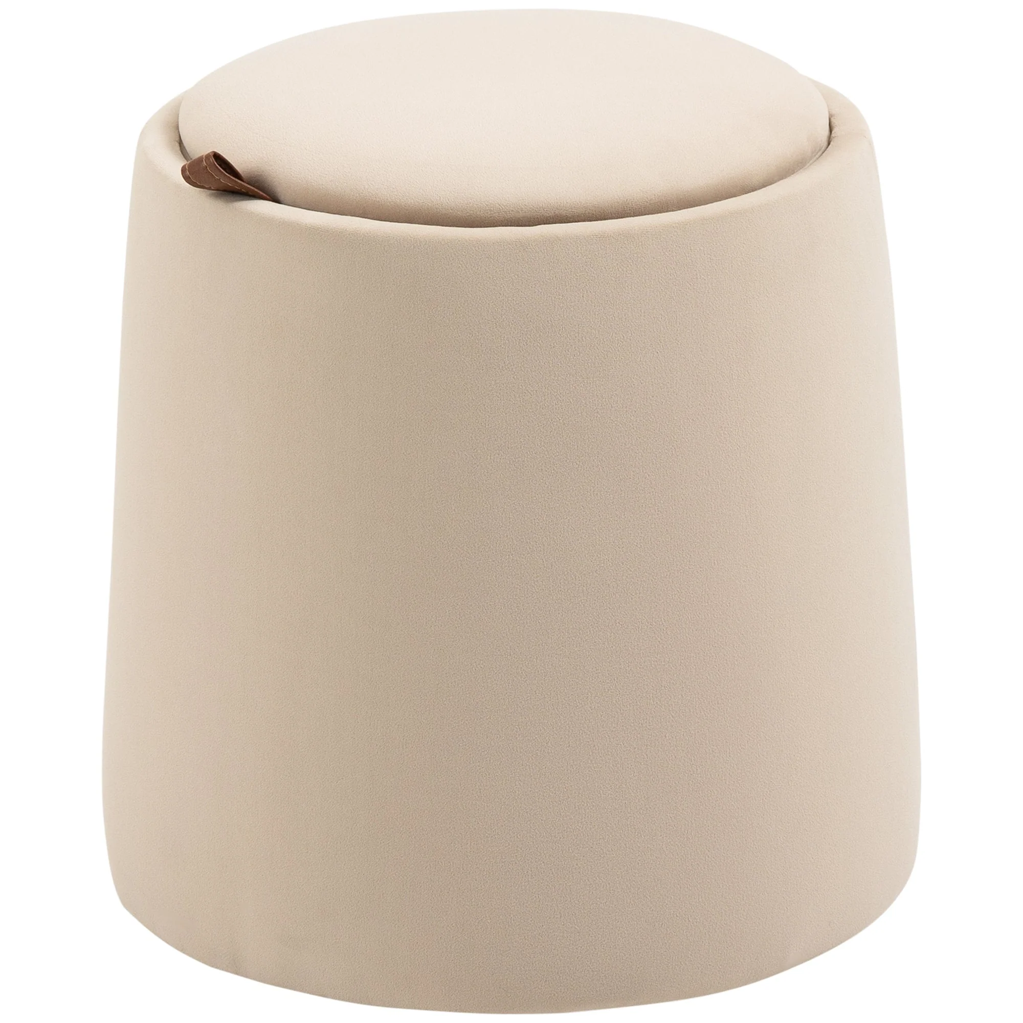 Ottoman Stool Round Storage Beige Velvet - Image 2