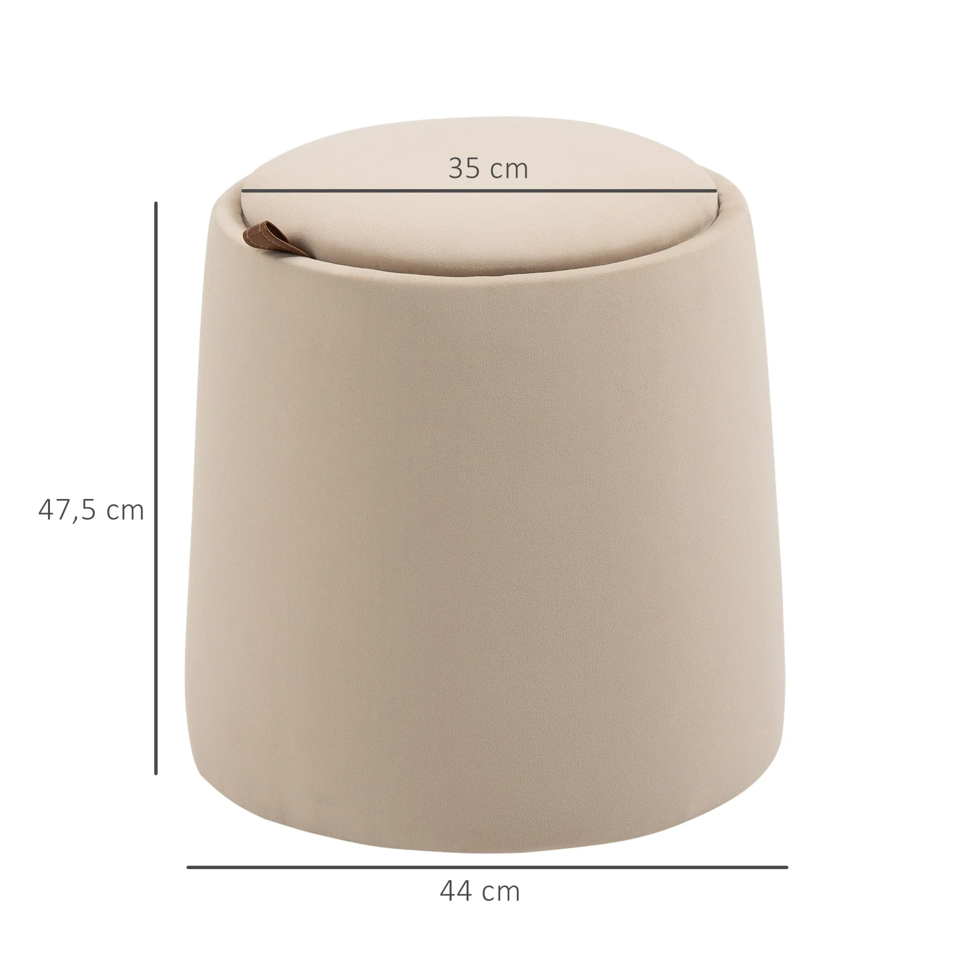 Ottoman Stool Round Storage Beige Velvet - Image 3