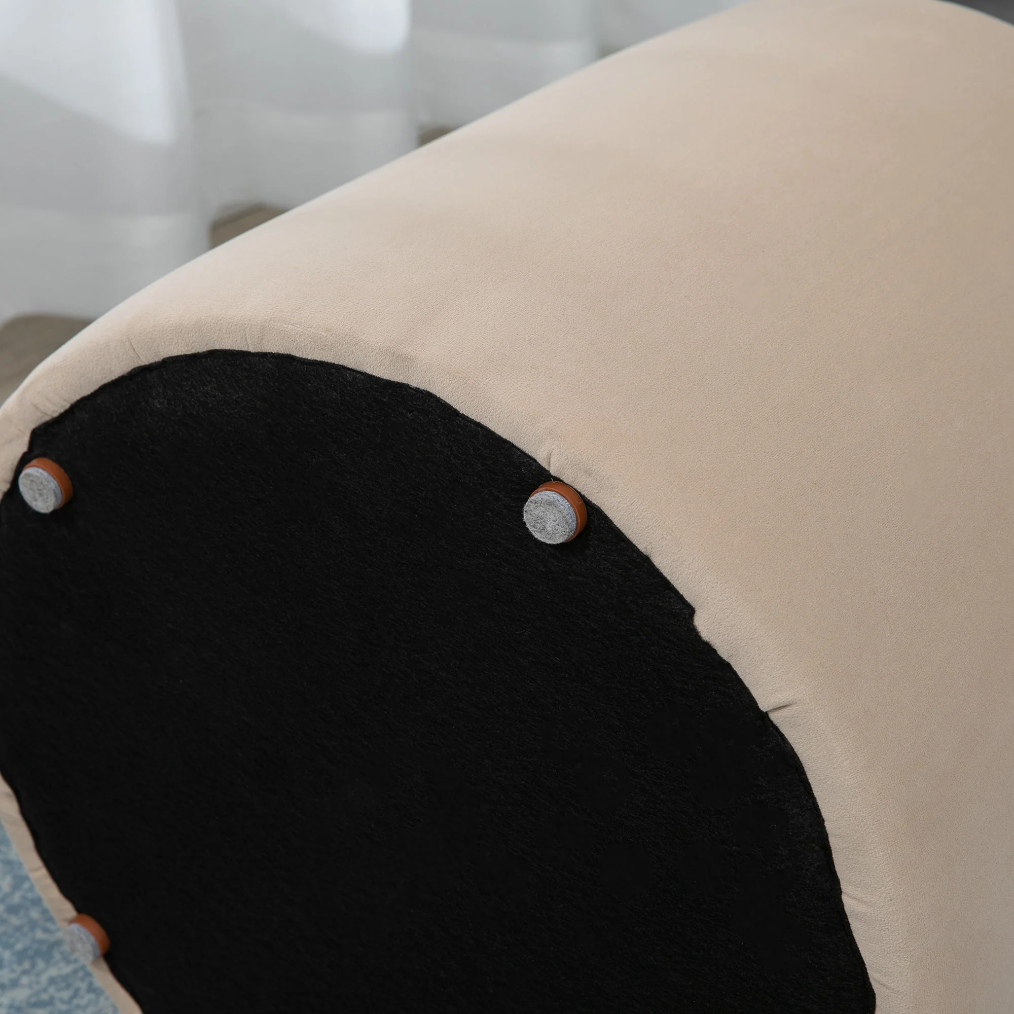 Ottoman Stool Round Storage Beige Velvet - Image 7