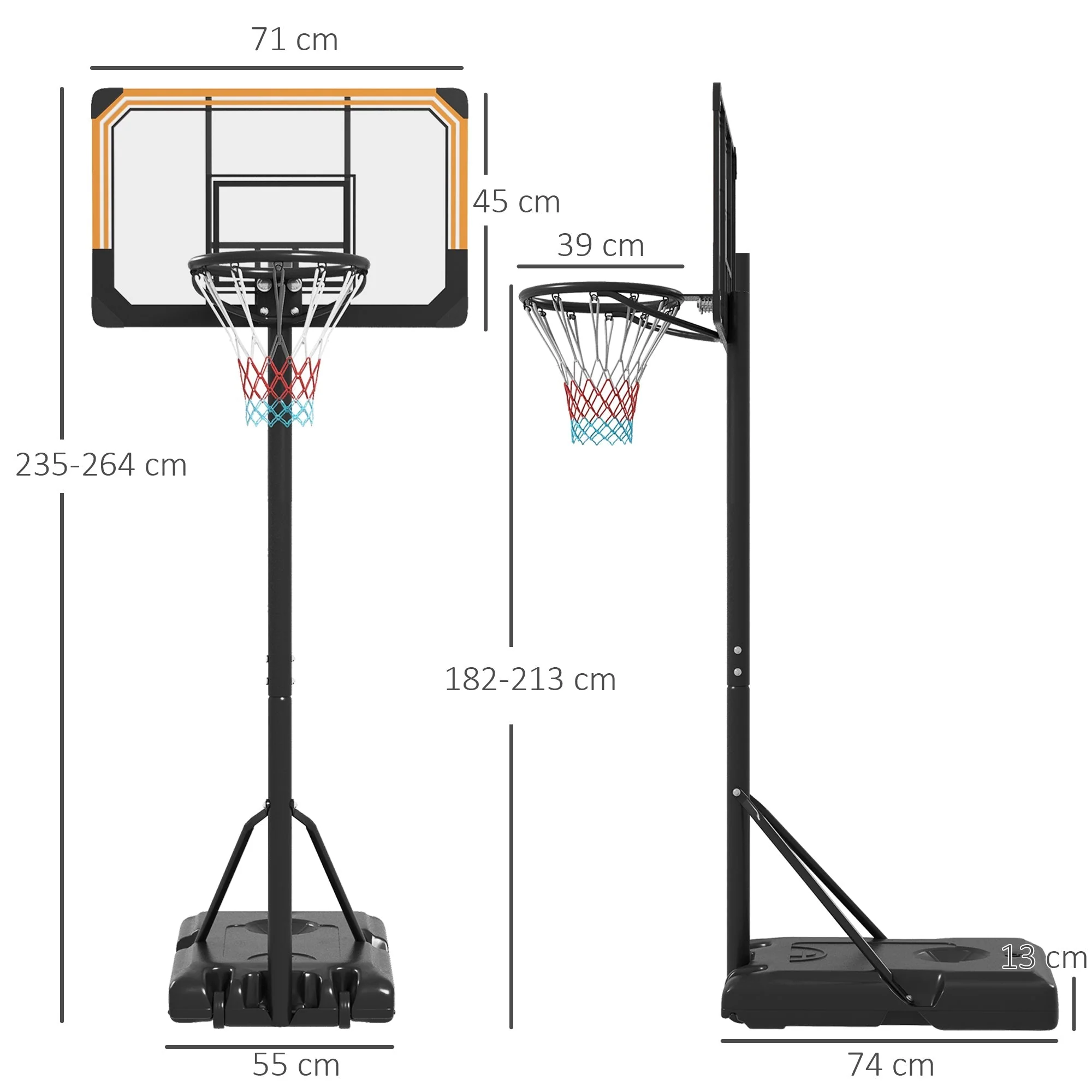 Outdoor Basketball Hoop, Adjustable Height, Wheels, Steel, Black - Image 3