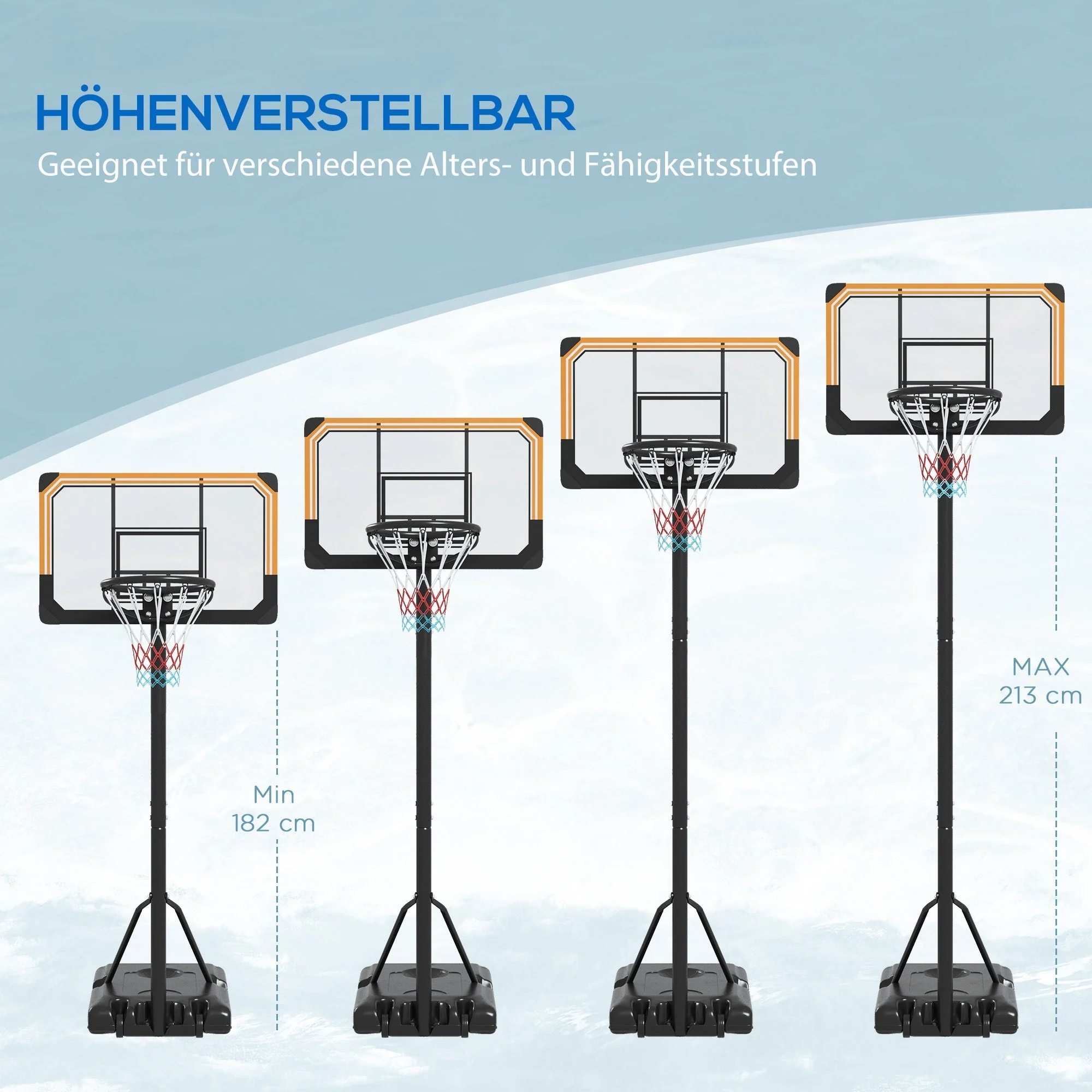 Outdoor Basketball Hoop, Adjustable Height, Wheels, Steel, Black - Image 5