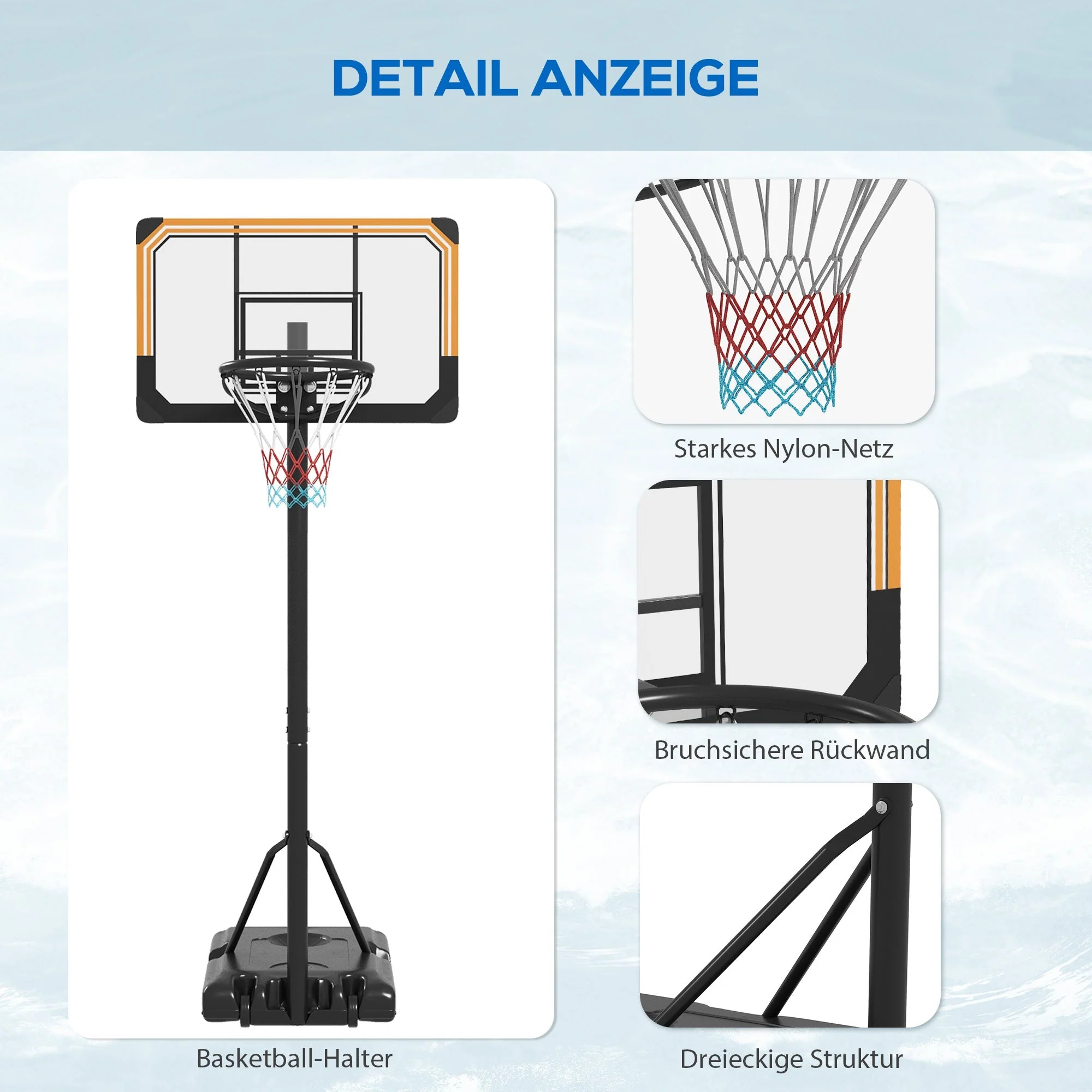Outdoor Basketball Hoop, Adjustable Height, Wheels, Steel, Black - Image 7