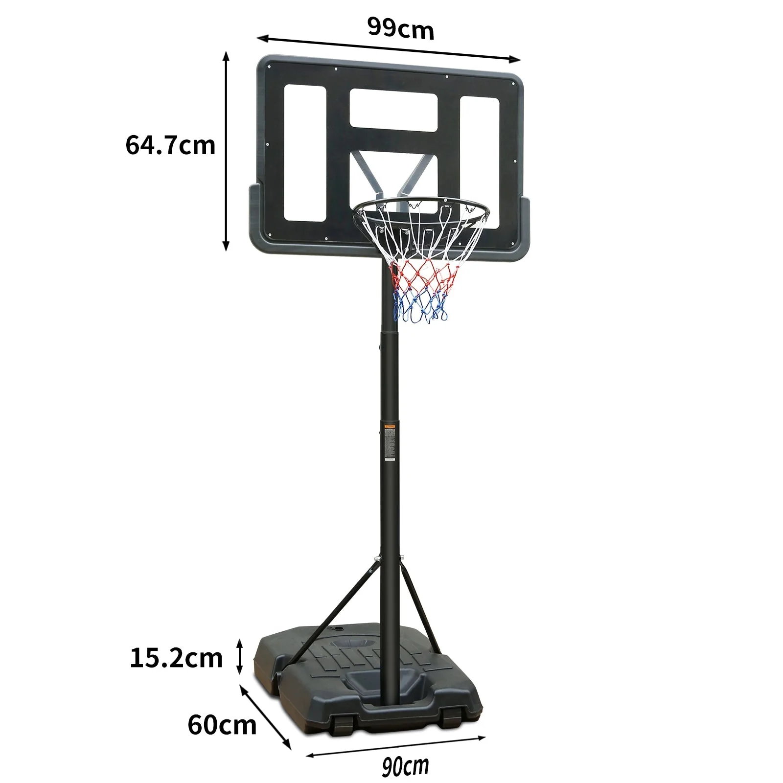Outdoor Basketball Hoop with Adjustable Height and Built-in Wheels, PVC Backboard - Image 3