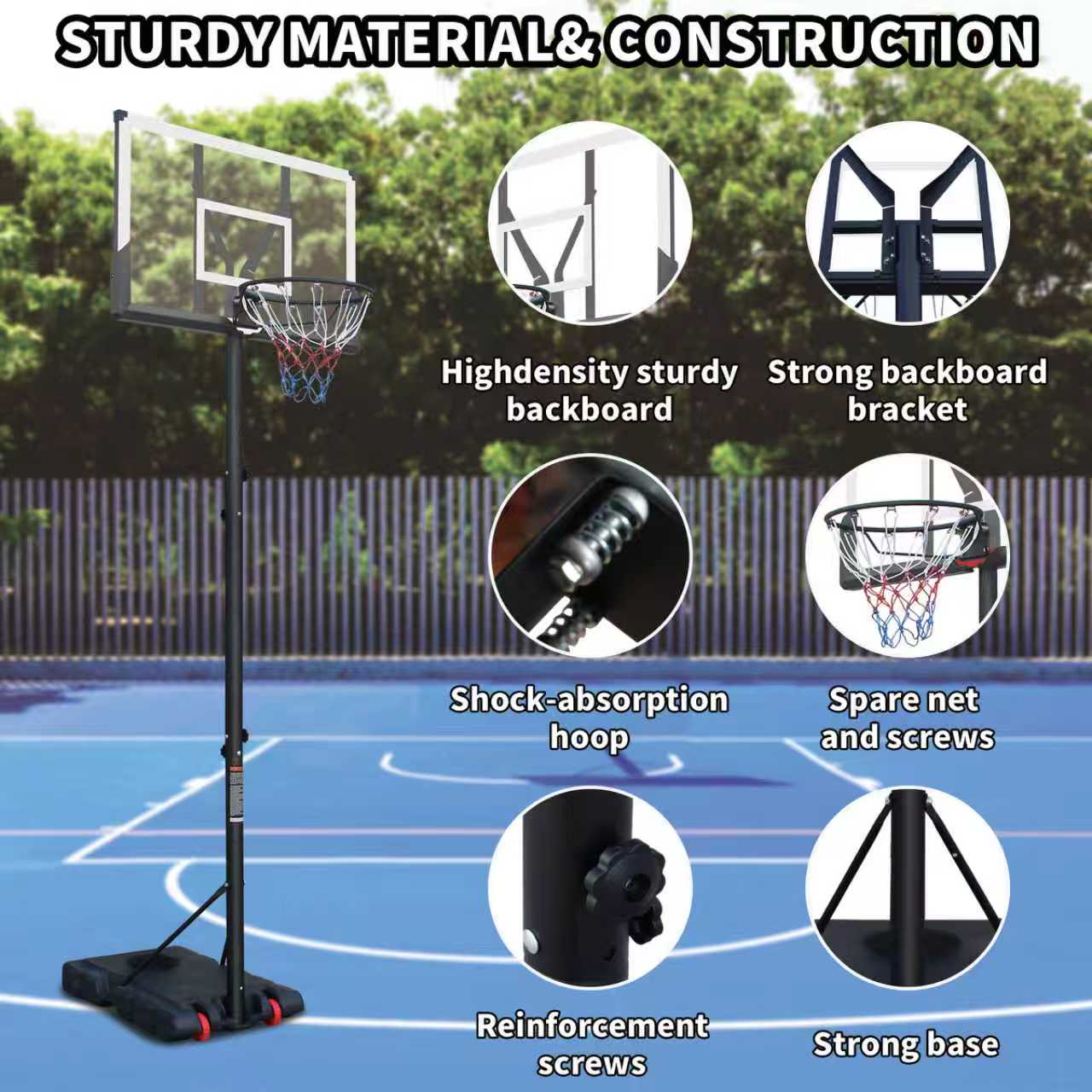 Outdoor Basketball Hoop with Height Adjustment and Rust-Proof Coating, White Silk-Screen Design - Image 8