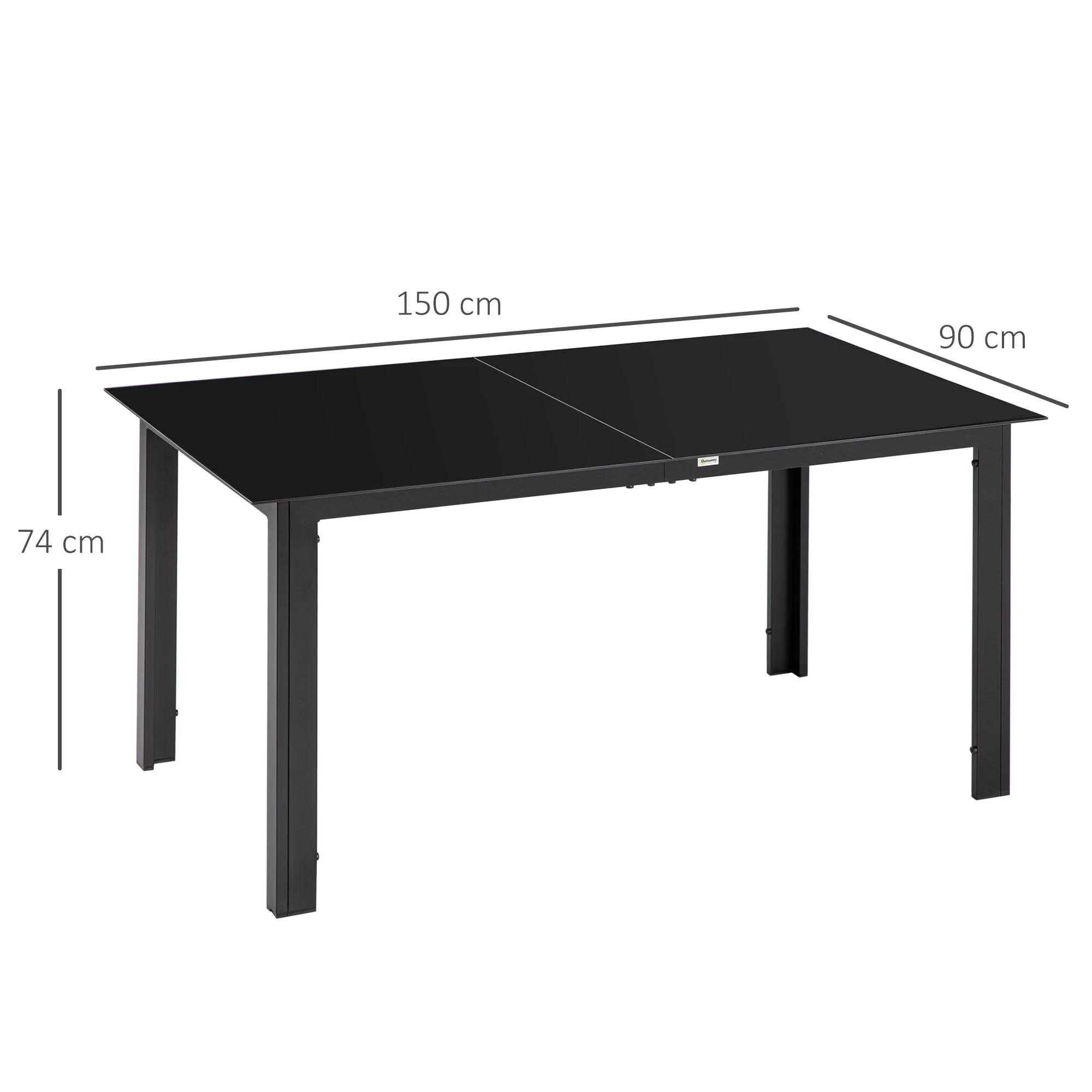 Outdoor Dining Table for 6, Aluminium Rectangular with Tempered Glass Top, Black - Image 3
