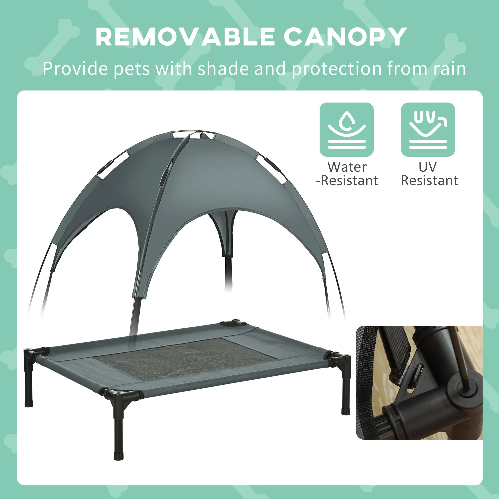 Outdoor Dog Bed, Raised Breathable Taffeta, Grey - Image 4