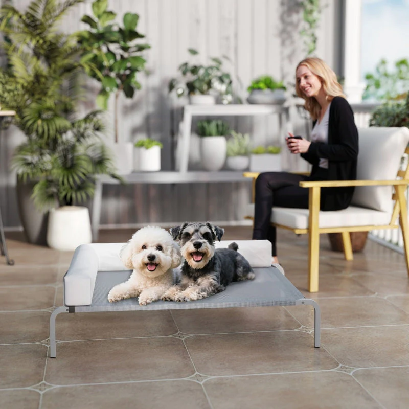 Outdoor Dog Bed, Raised with L-Shaped Cushion for Medium Dogs, Light Grey - Image 7