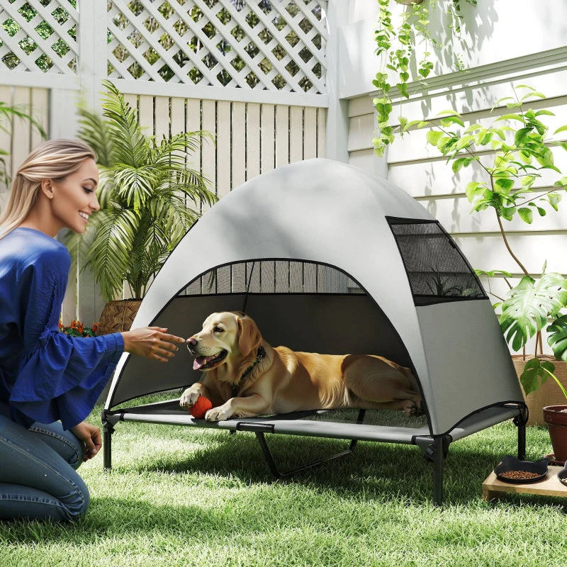 Outdoor Dog Bed, Raised with Roof for Large Dogs, Light Grey - Image 3