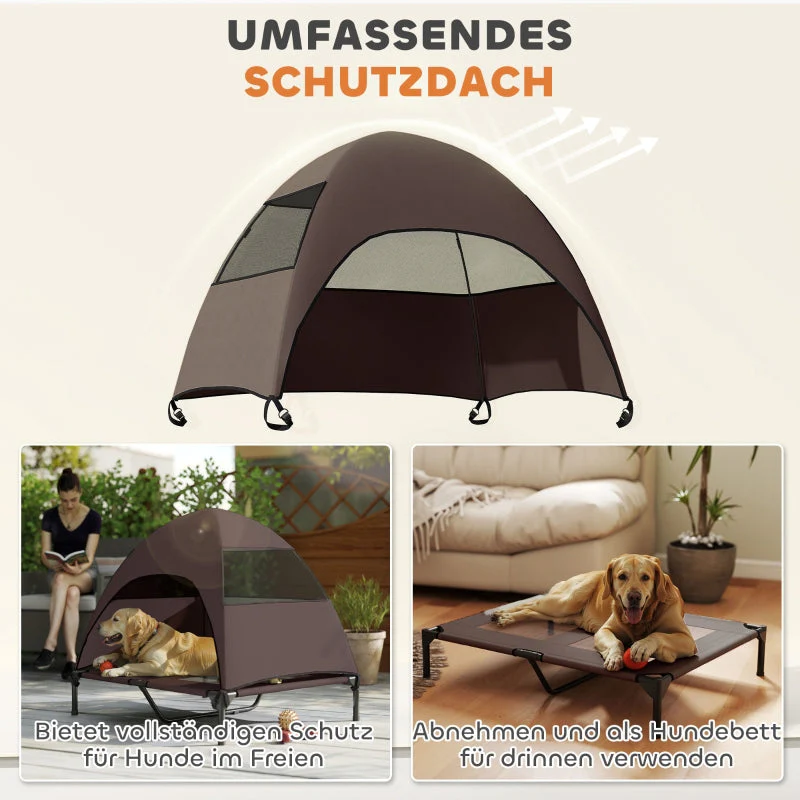 Outdoor Dog Bed, Roof Raised for Large Dogs, Coffee - Image 4