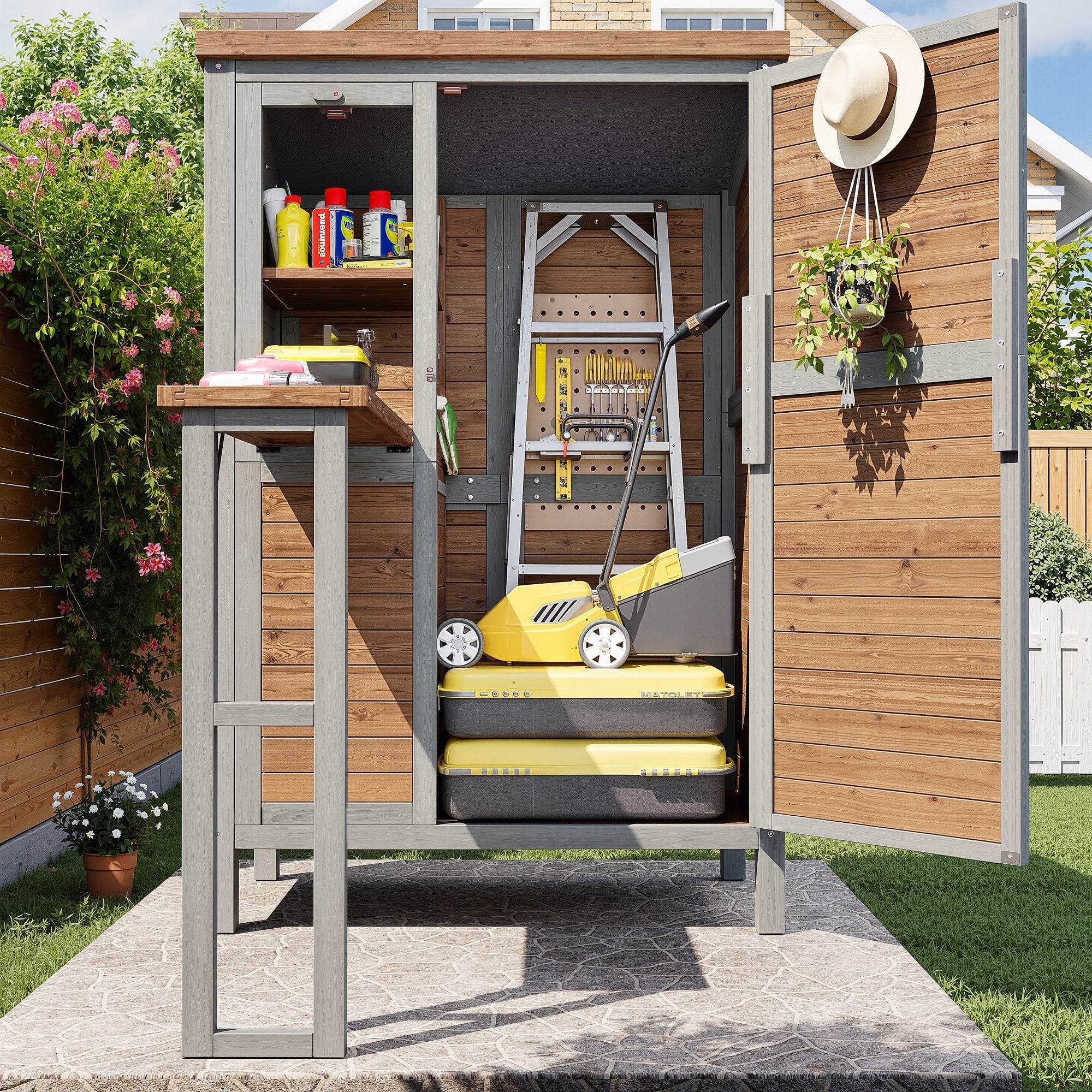 Outdoor Garden Cabinet with Fold-out Worktop and Adjustable Shelves, Fir Wood - Image 5