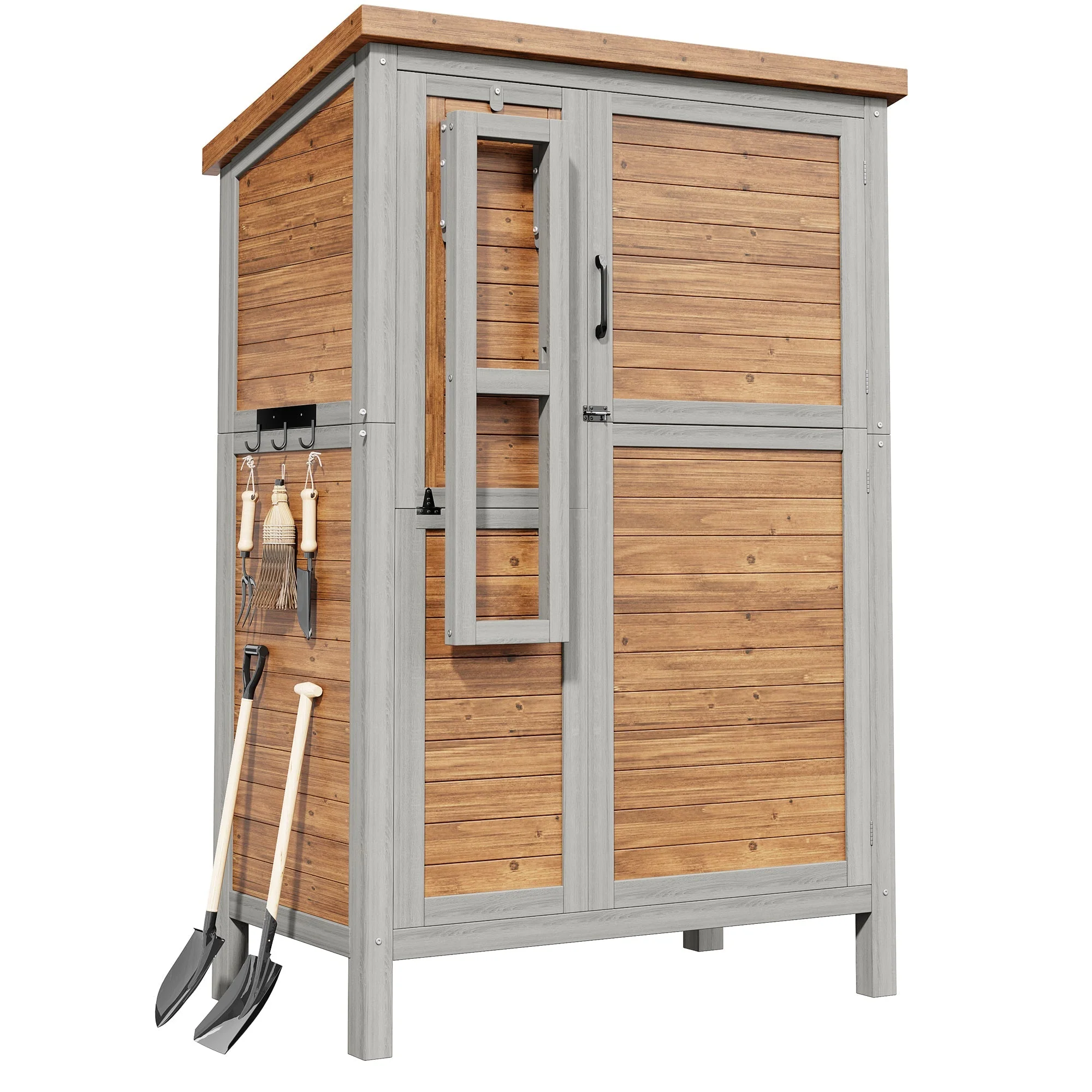 Outdoor Garden Cabinet with Fold-out Worktop and Adjustable Shelves, Fir Wood - Image 9