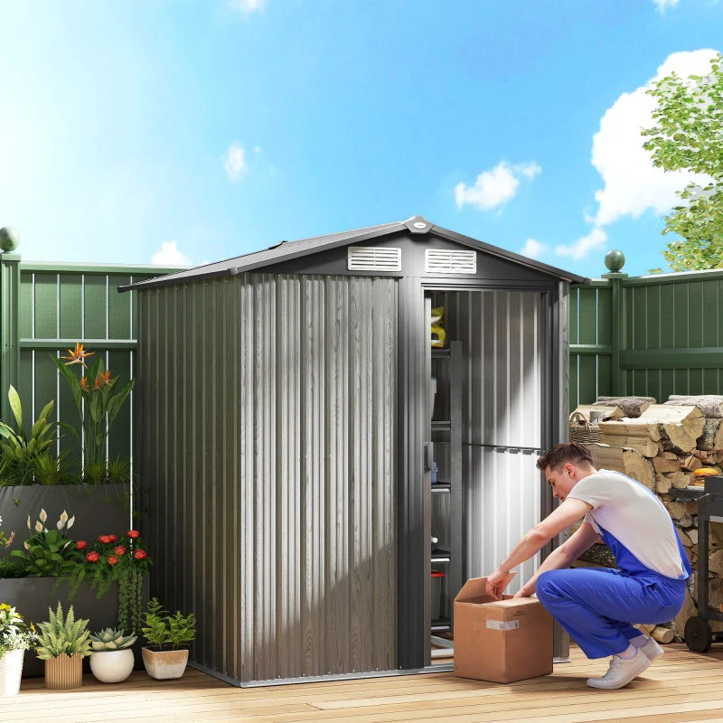 Outdoor Garden Storage Shed 4.3 x 5ft Grey Wood Effect - Image 2