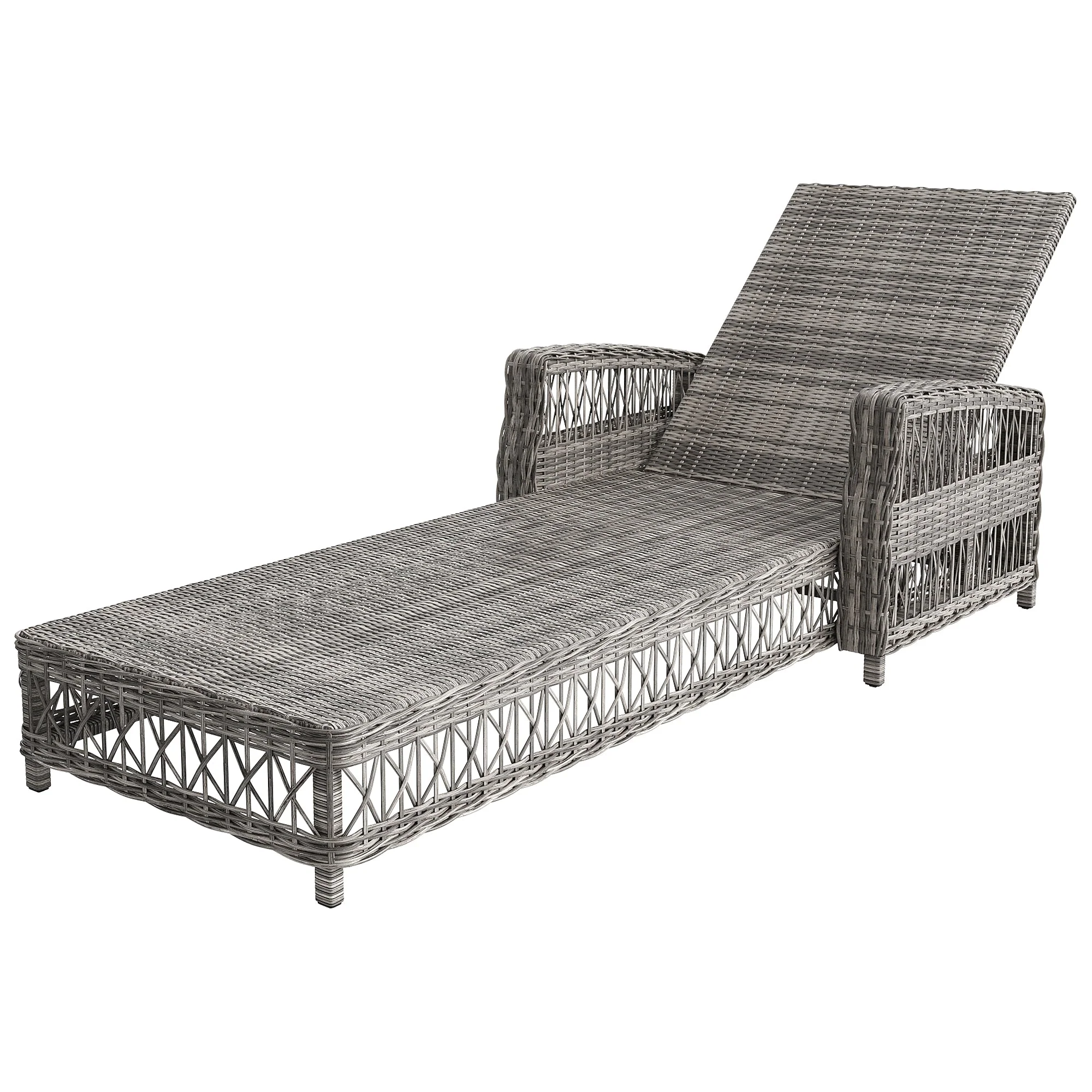 Outdoor Lounger Set of 4 with Adjustable Backrest and Removable Cushion, Grey Rattan - Image 10