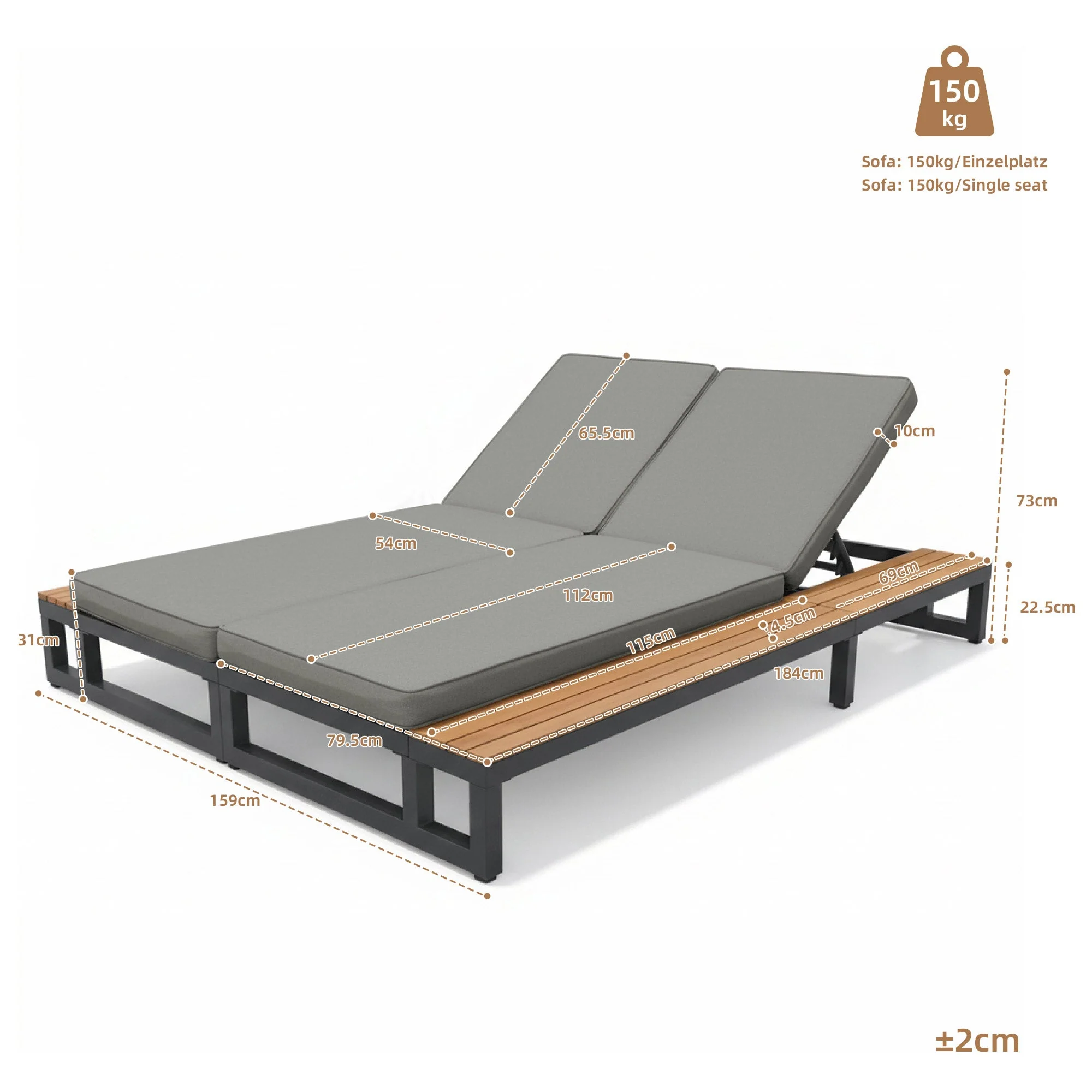 Outdoor Patio Daybed with Adjustable Backrest and Shelves, Waterproof, Gray - Image 4