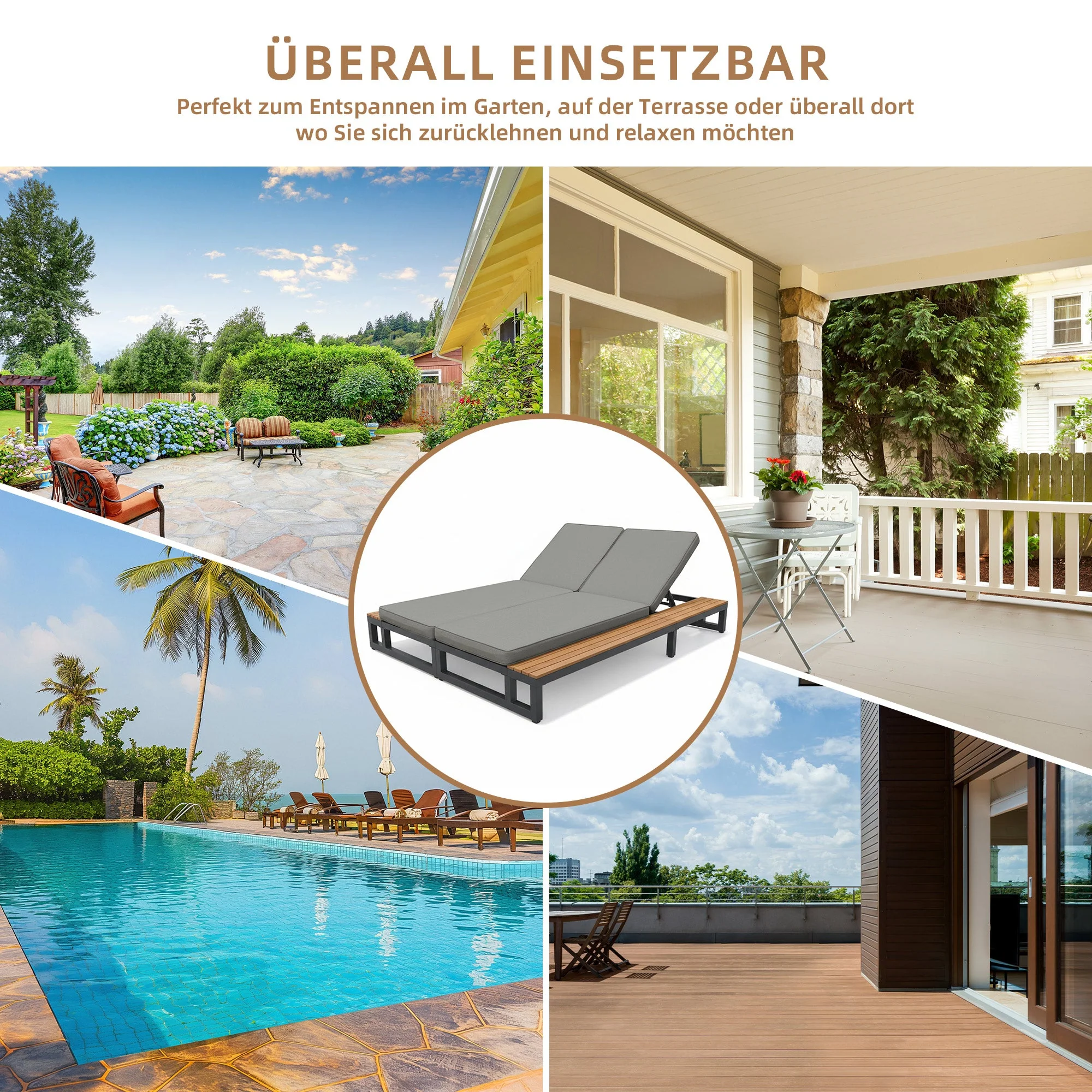 Outdoor Patio Daybed with Shelves and Adjustable Backrest, Waterproof Sofa Bed, Gray - Image 7