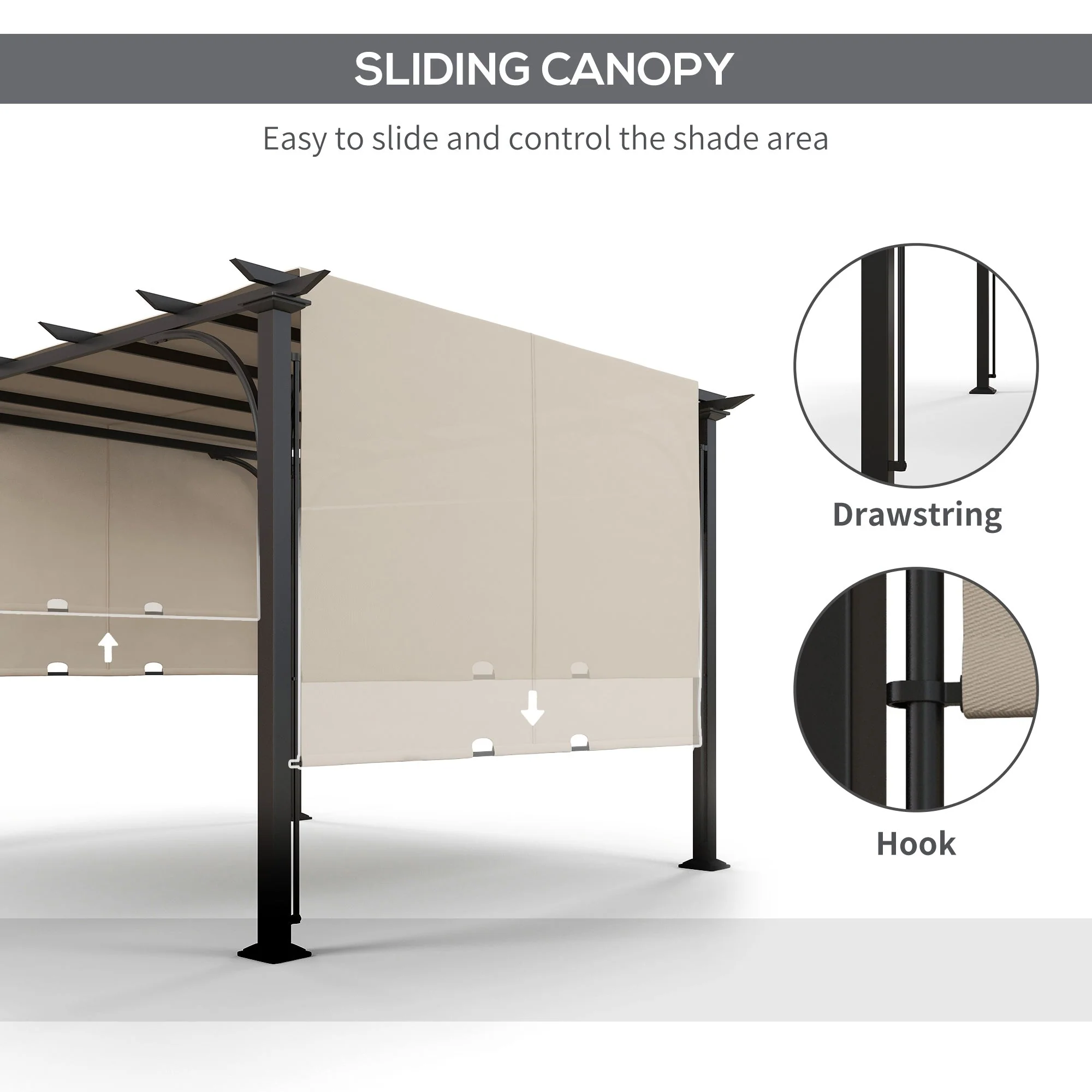 Outdoor Pergola, 3 x 3m Garden Gazebo with Adjustable Canopy, Beige - Image 5