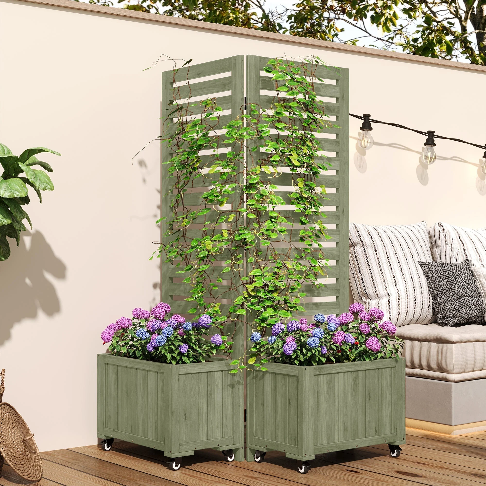 Outdoor Planter Box with Trellis and Folding Universal Wheels - Image 5