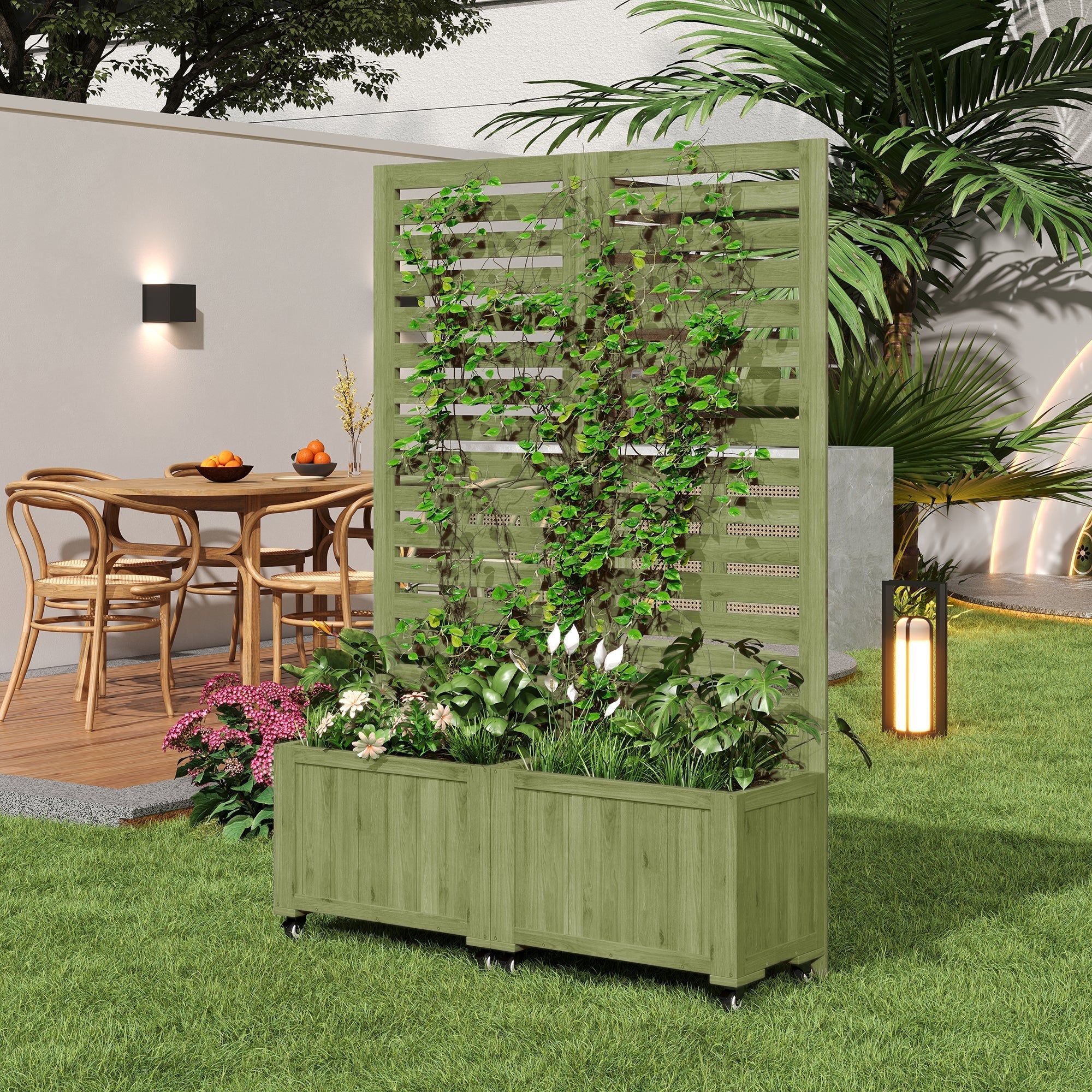 Outdoor Planter Box with Trellis and Folding Universal Wheels - Image 6