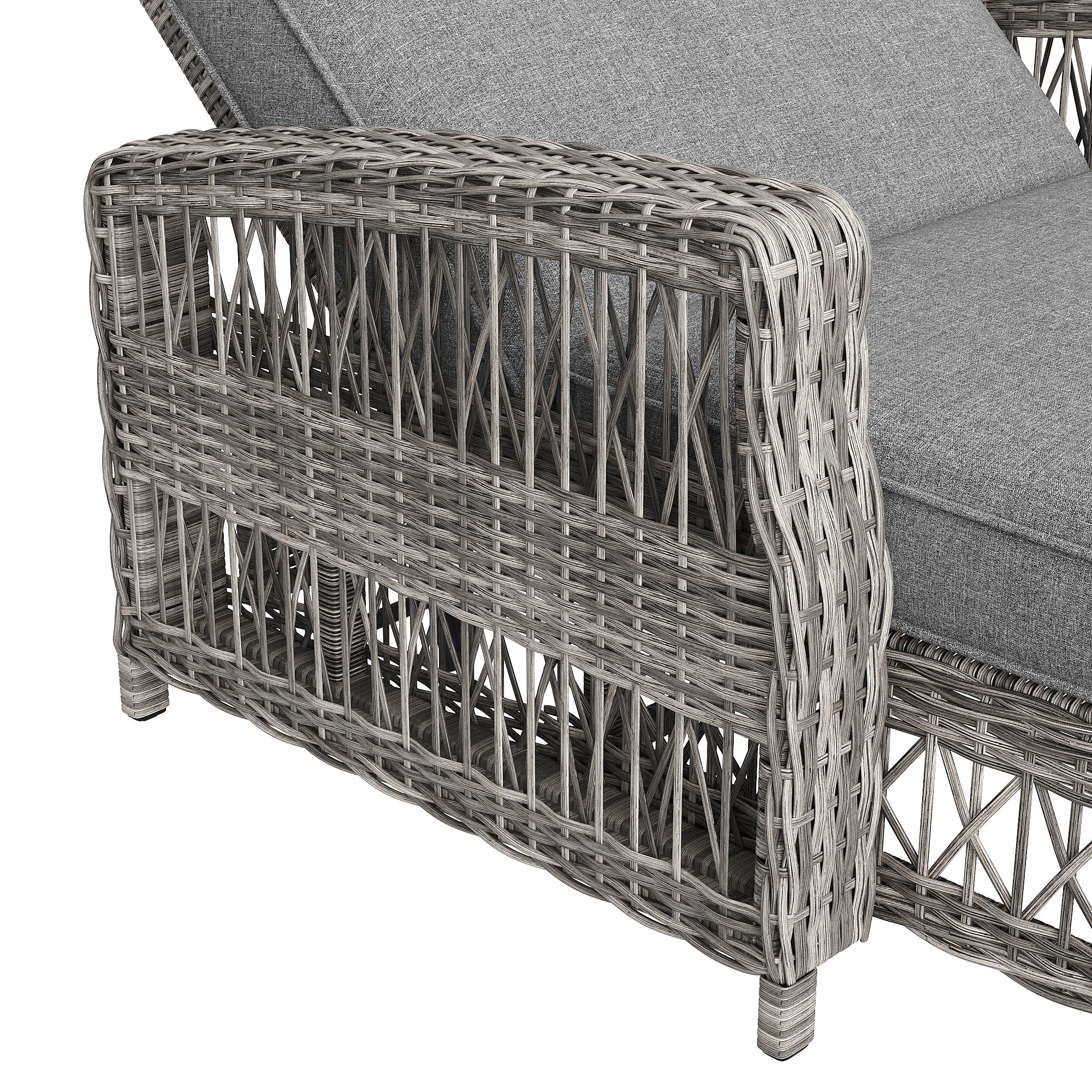 Outdoor Rattan Lounger Set of 2 with Adjustable Backrest and Removable Cushion, Grey - Image 9