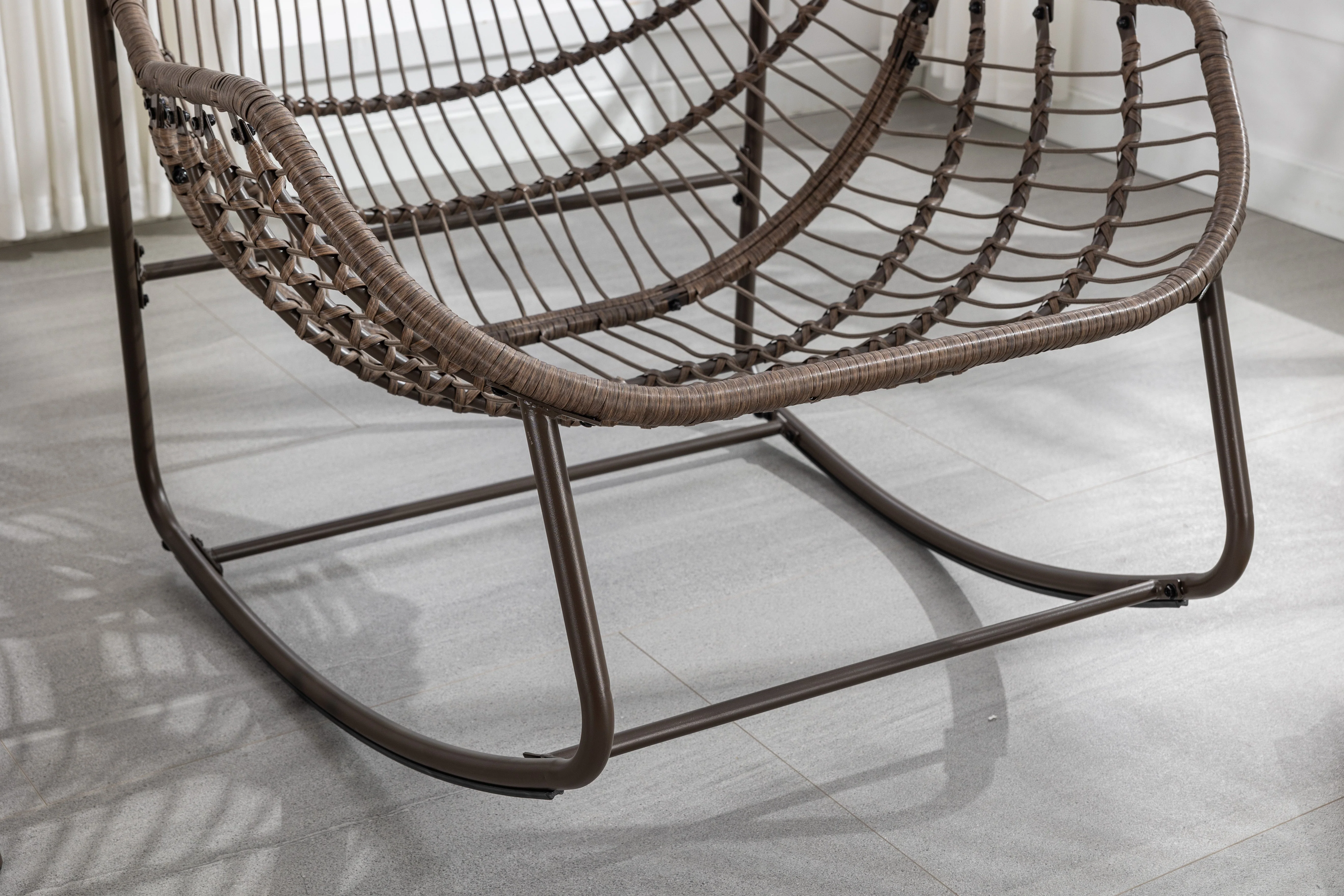 Outdoor Rattan Rocking Chair, Padded Seat Swing with Backrest - Image 2