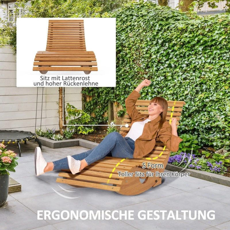 Outdoor Rocking Chair High Back Adjustable Pine Wood - Light Brown - Image 5