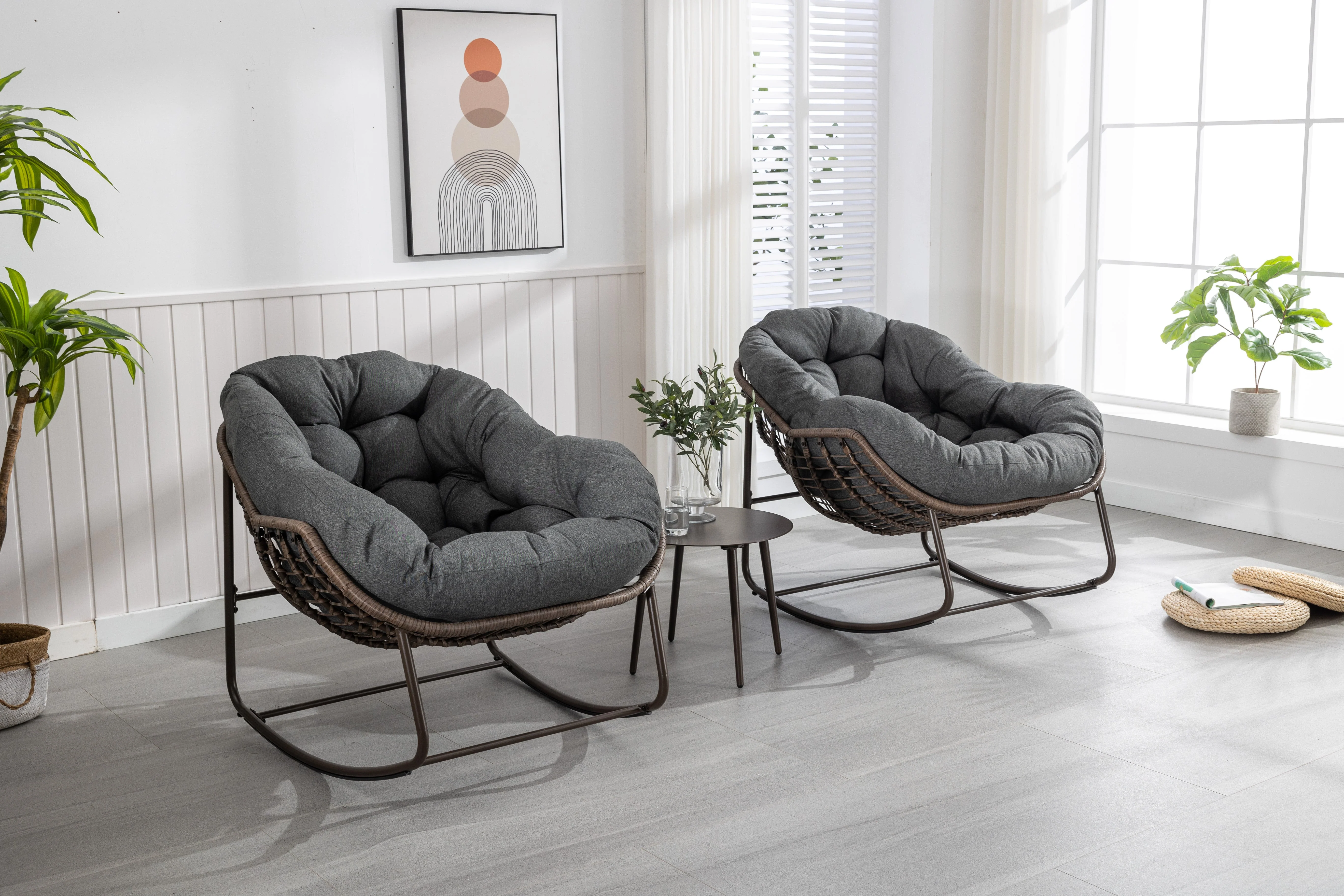 Outdoor Rocking Chair - Oversized Wicker Egg with Thick Cushion, Dark Gray - Image 6